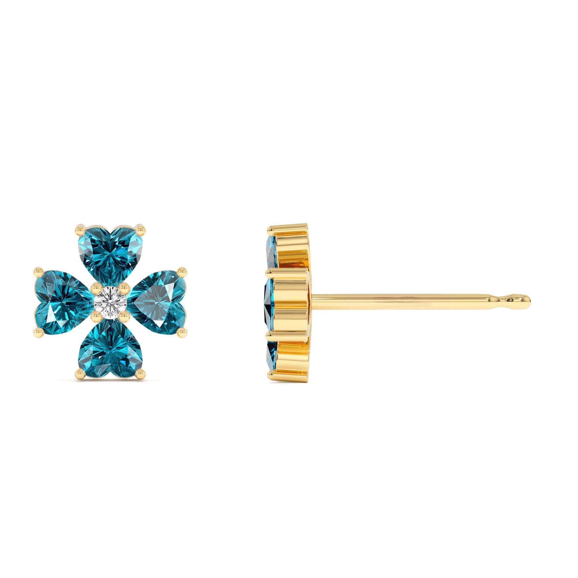 14k London Blue Topaz Four Leaf Clover Studs - view 4
