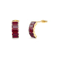 14K Emerald Cut Garnet Half Hoop Earrings by Orlina Fine