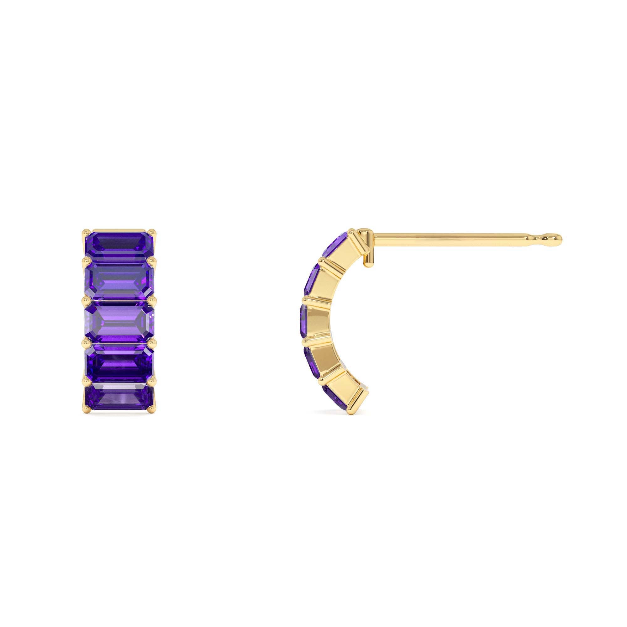 14K Emerald Cut Amethyst Half Hoop Earrings - view 4