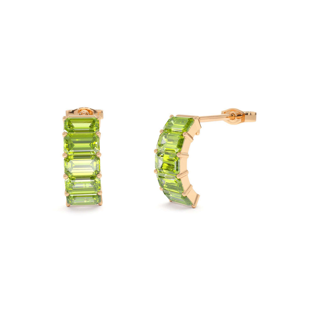 14K Emerald Cut Peridot Half Hoop Earrings - view 2