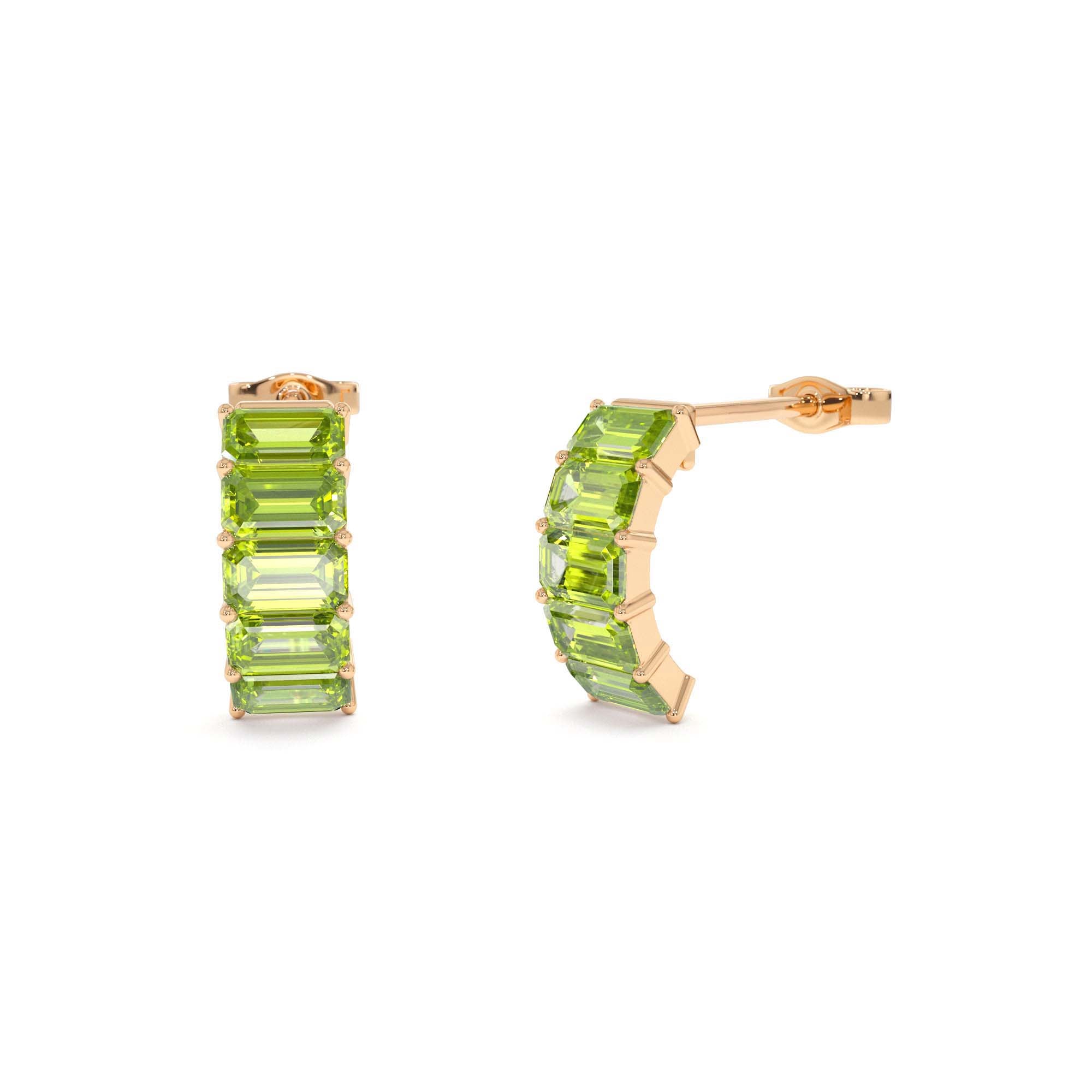 14K Emerald Cut Peridot Half Hoop Earrings - view 2