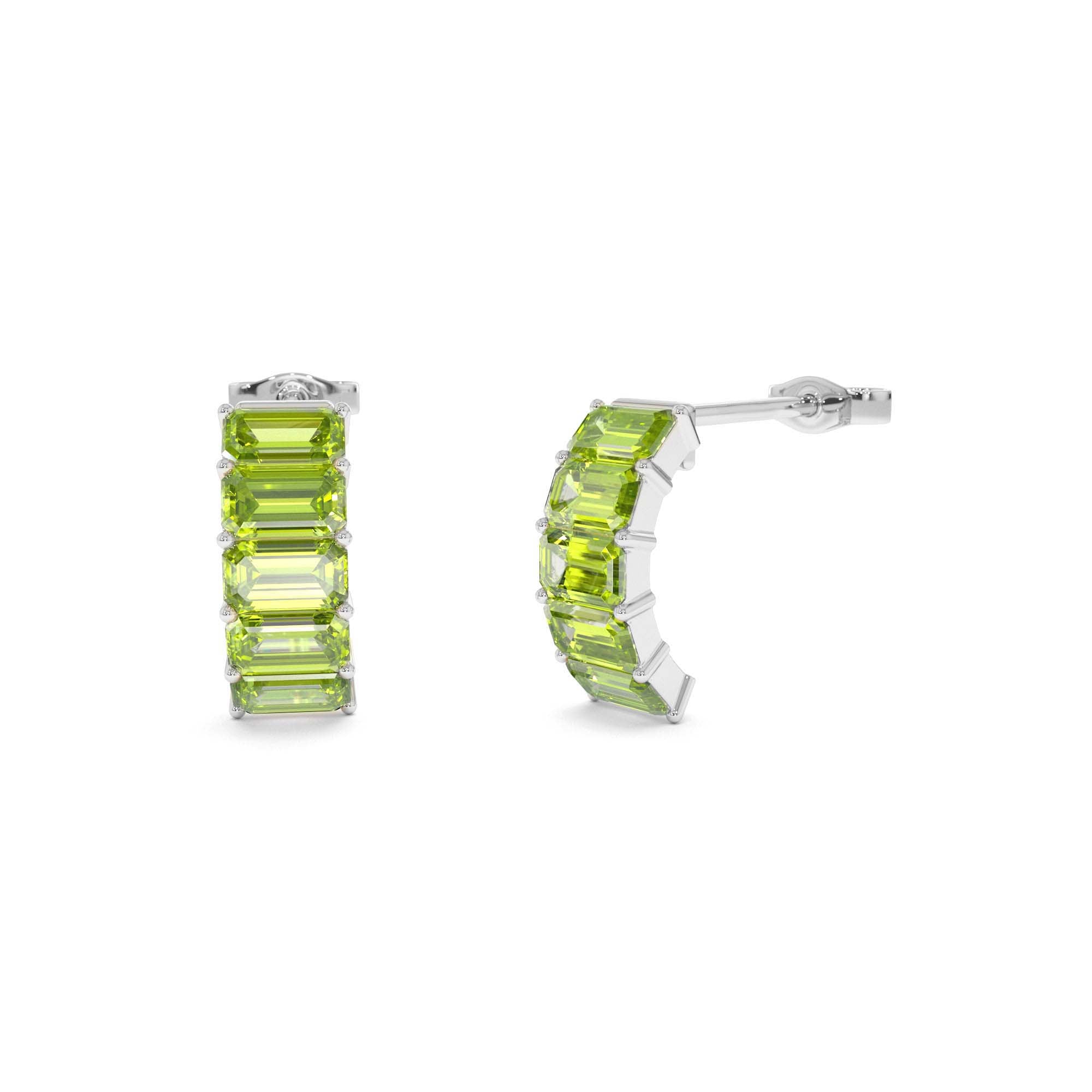 14K Emerald Cut Peridot Half Hoop Earrings - view 3