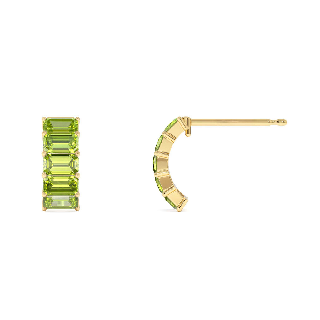 14K Emerald Cut Peridot Half Hoop Earrings - view 4