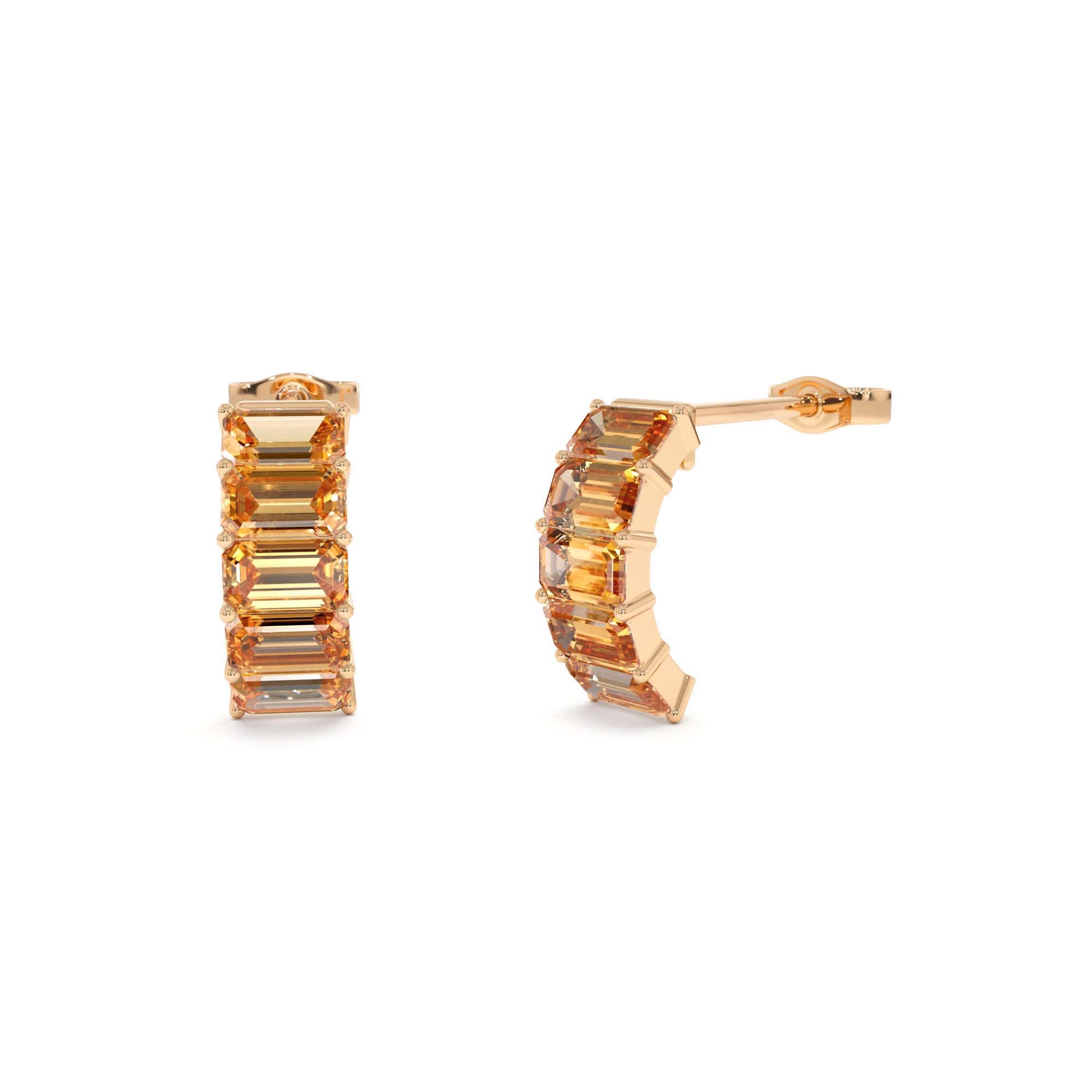14K Emerald Cut Citrine Half Hoop Earrings - view 2