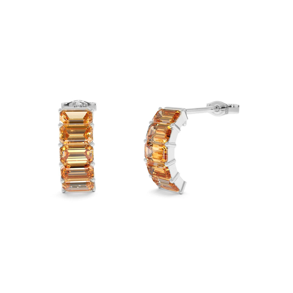 14K Emerald Cut Citrine Half Hoop Earrings - view 3