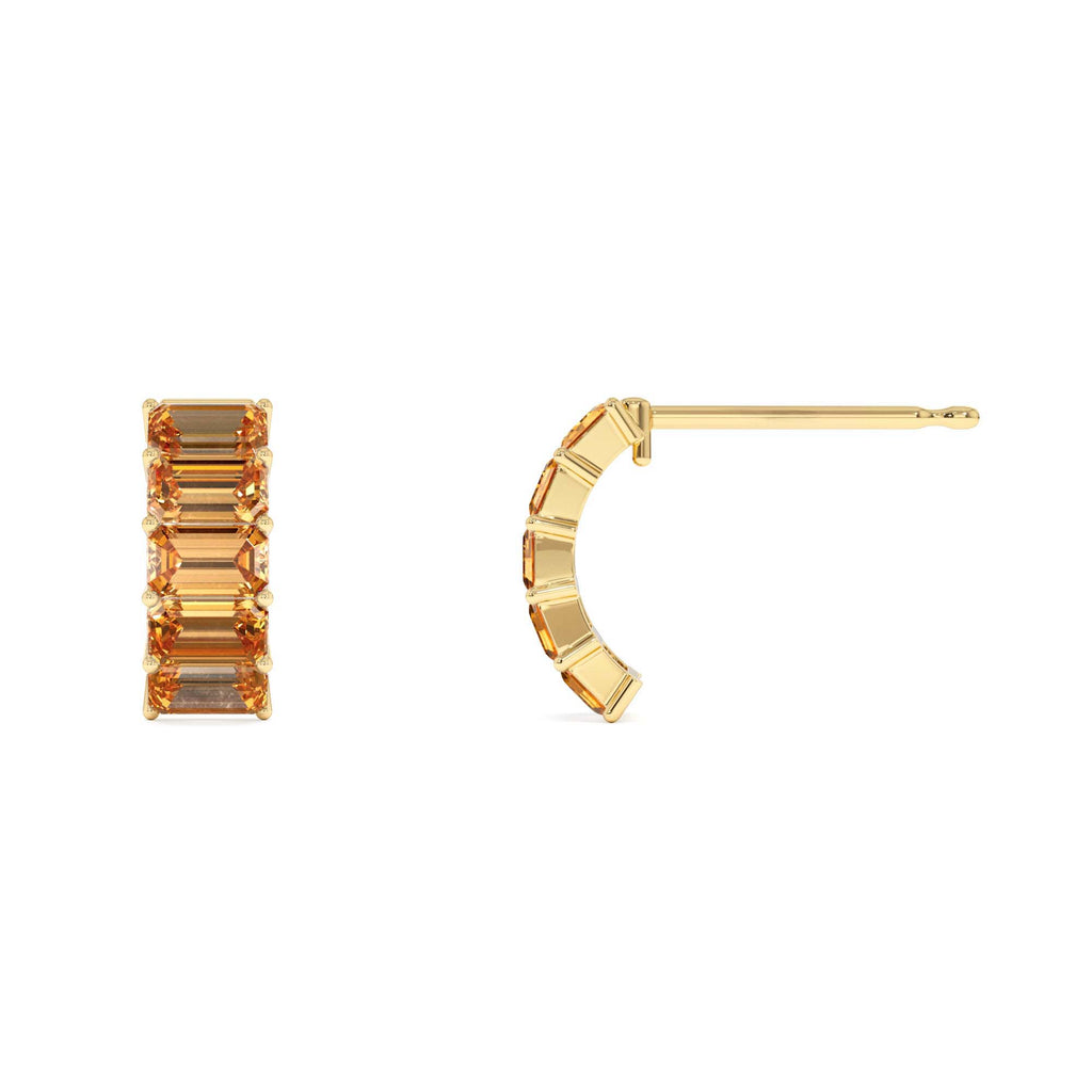 14K Emerald Cut Citrine Half Hoop Earrings - view 4