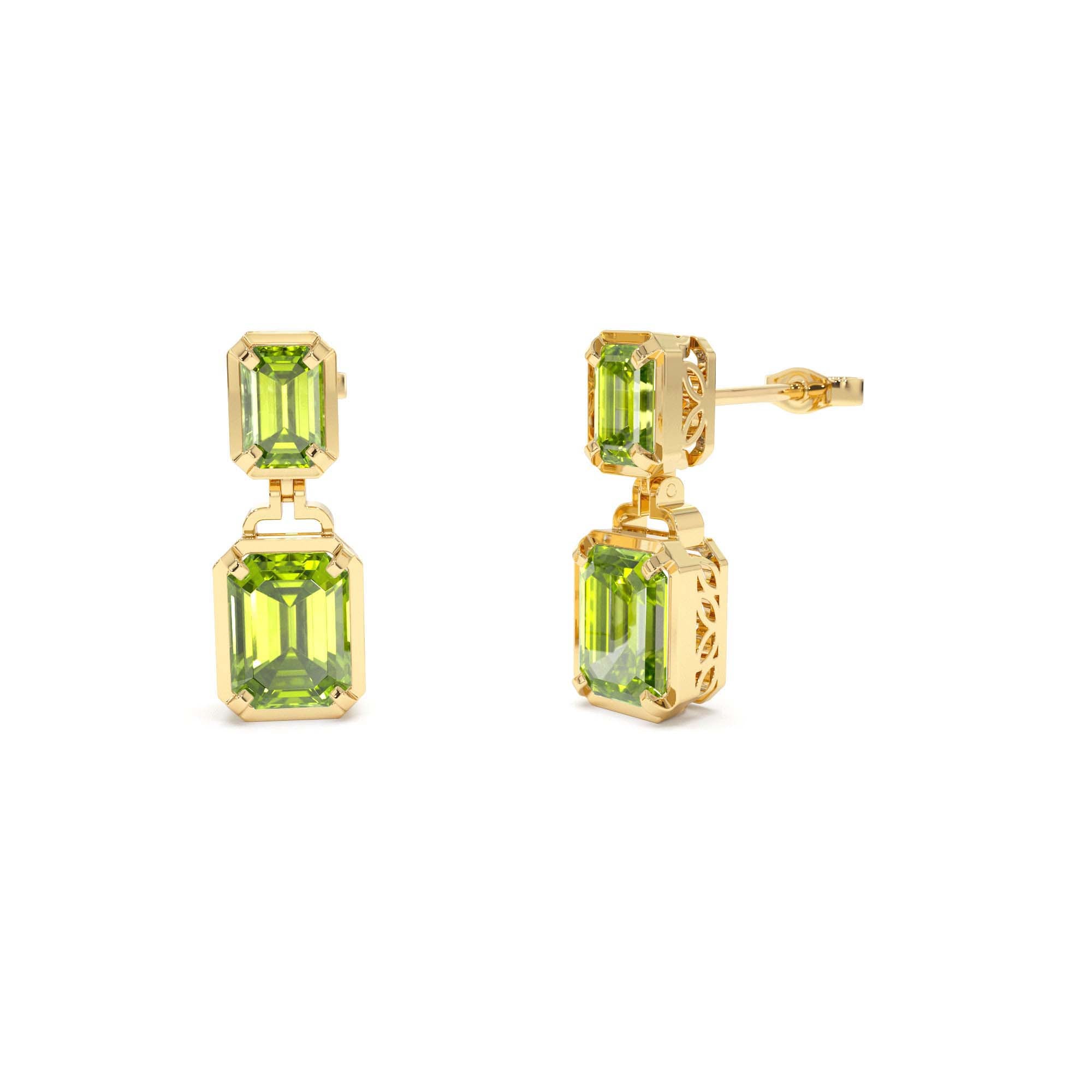 14K Emerald Peridot Dangle Drop Earrings by Orlina Fine