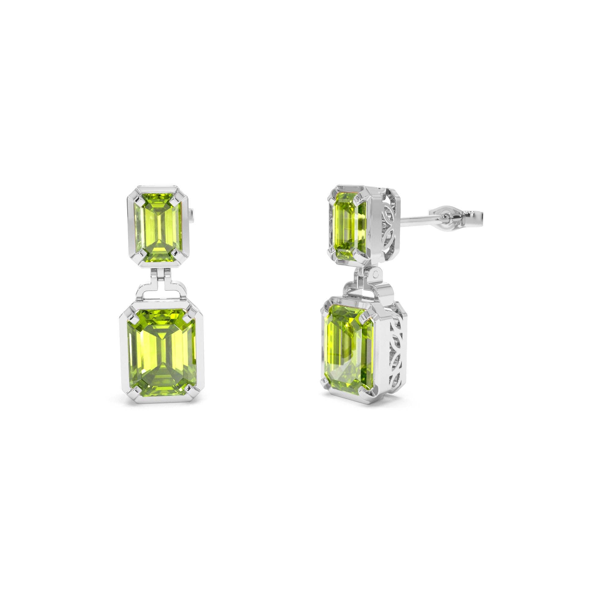 14K Emerald Peridot Dangle Drop Earrings - view 2