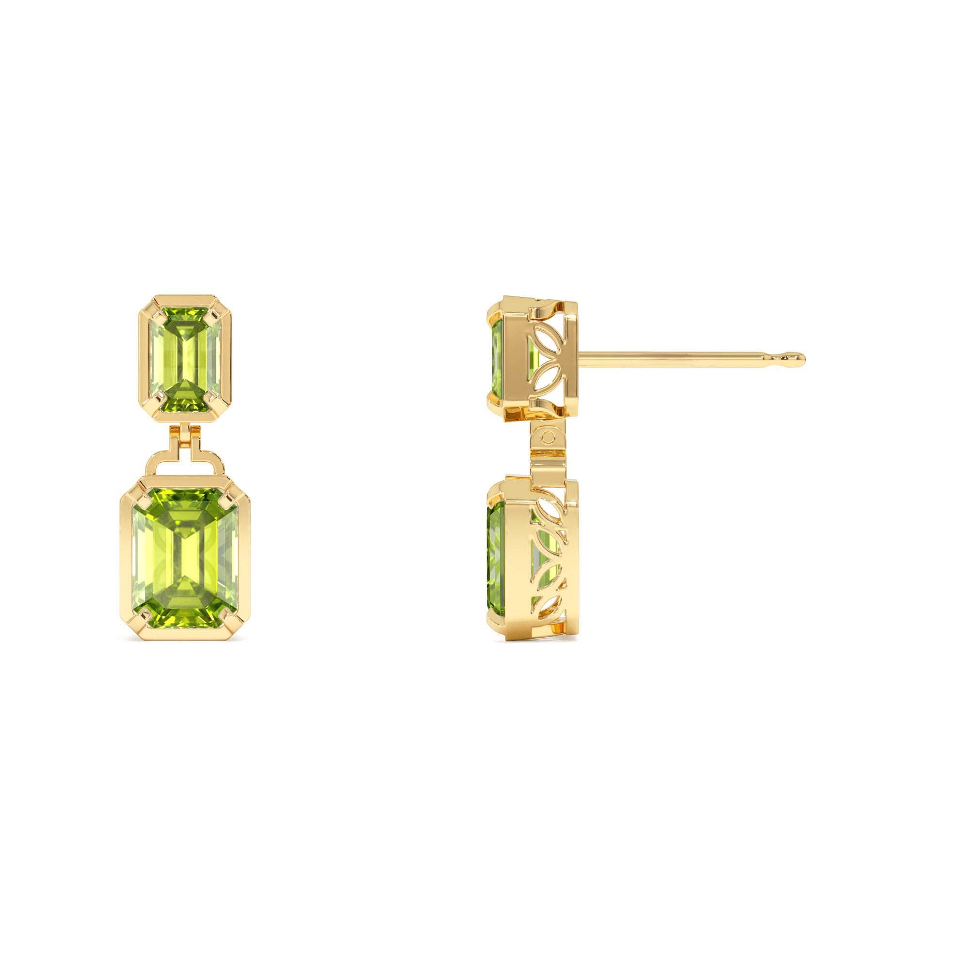14K Emerald Peridot Dangle Drop Earrings - view 3