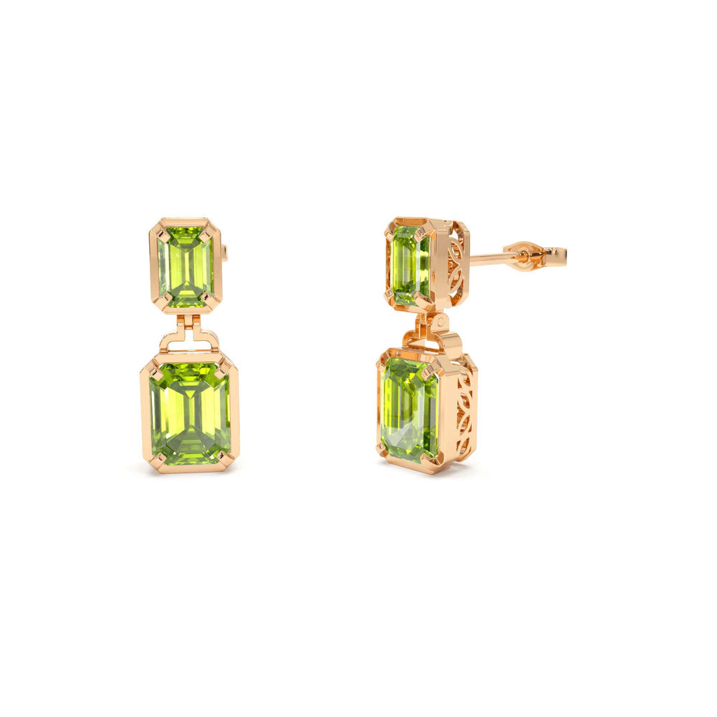 14K Emerald Peridot Dangle Drop Earrings - view 4