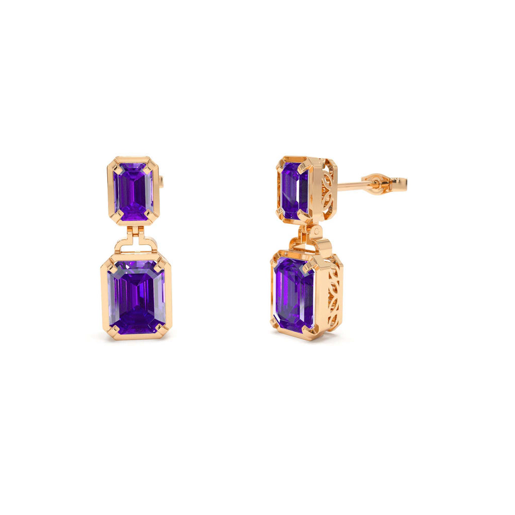 14K Emerald Amethyst Dangle Drop Earrings - view 2