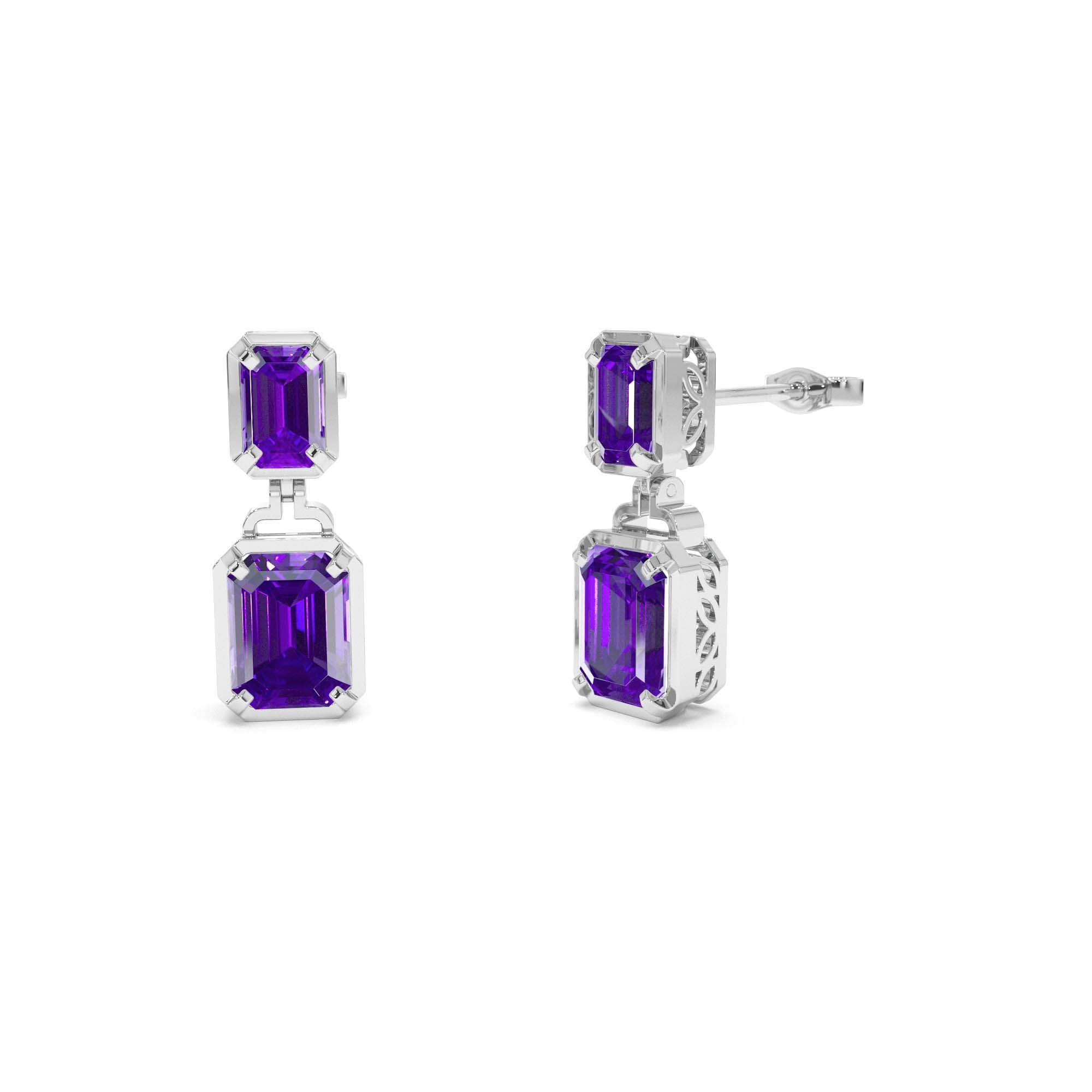 14K Emerald Amethyst Dangle Drop Earrings - view 3