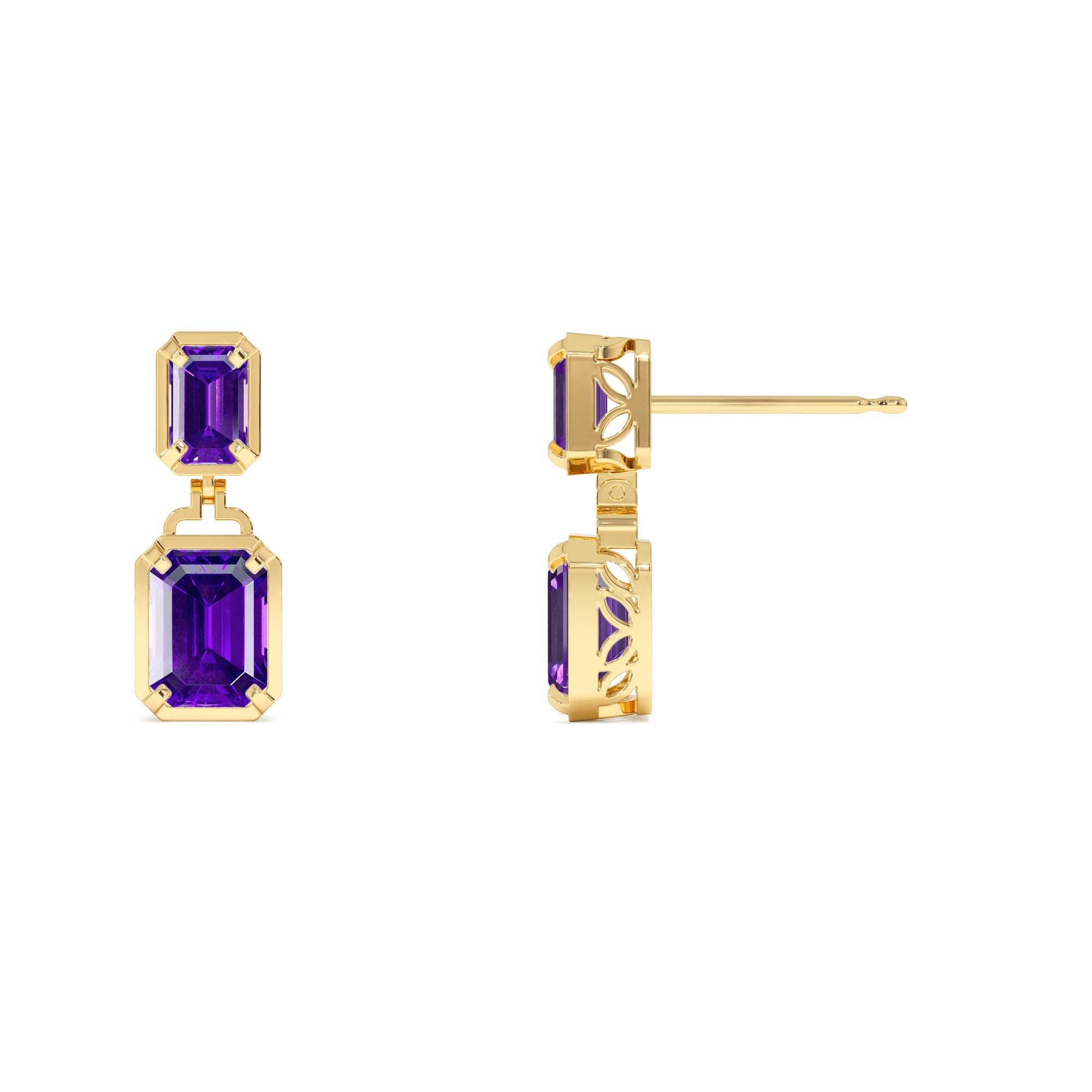 14K Emerald Amethyst Dangle Drop Earrings - view 4