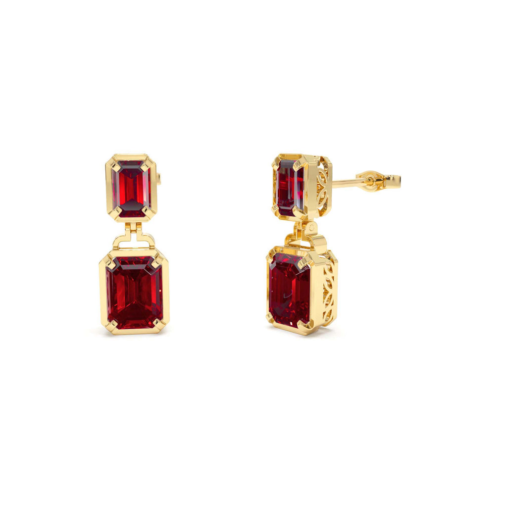 14K Emerald Garnet Dangle Drop Earrings by Orlina Fine