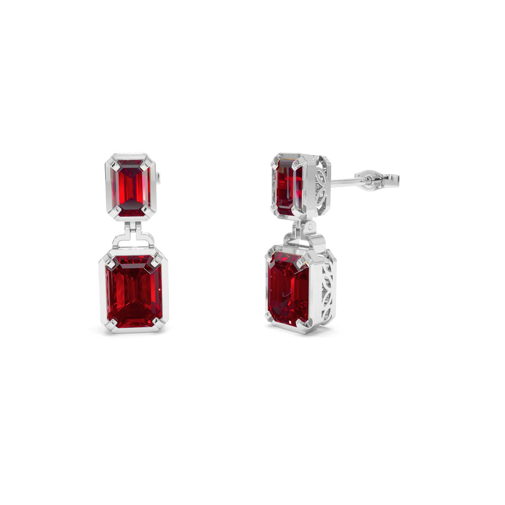 14K Emerald Garnet Dangle Drop Earrings - view 2