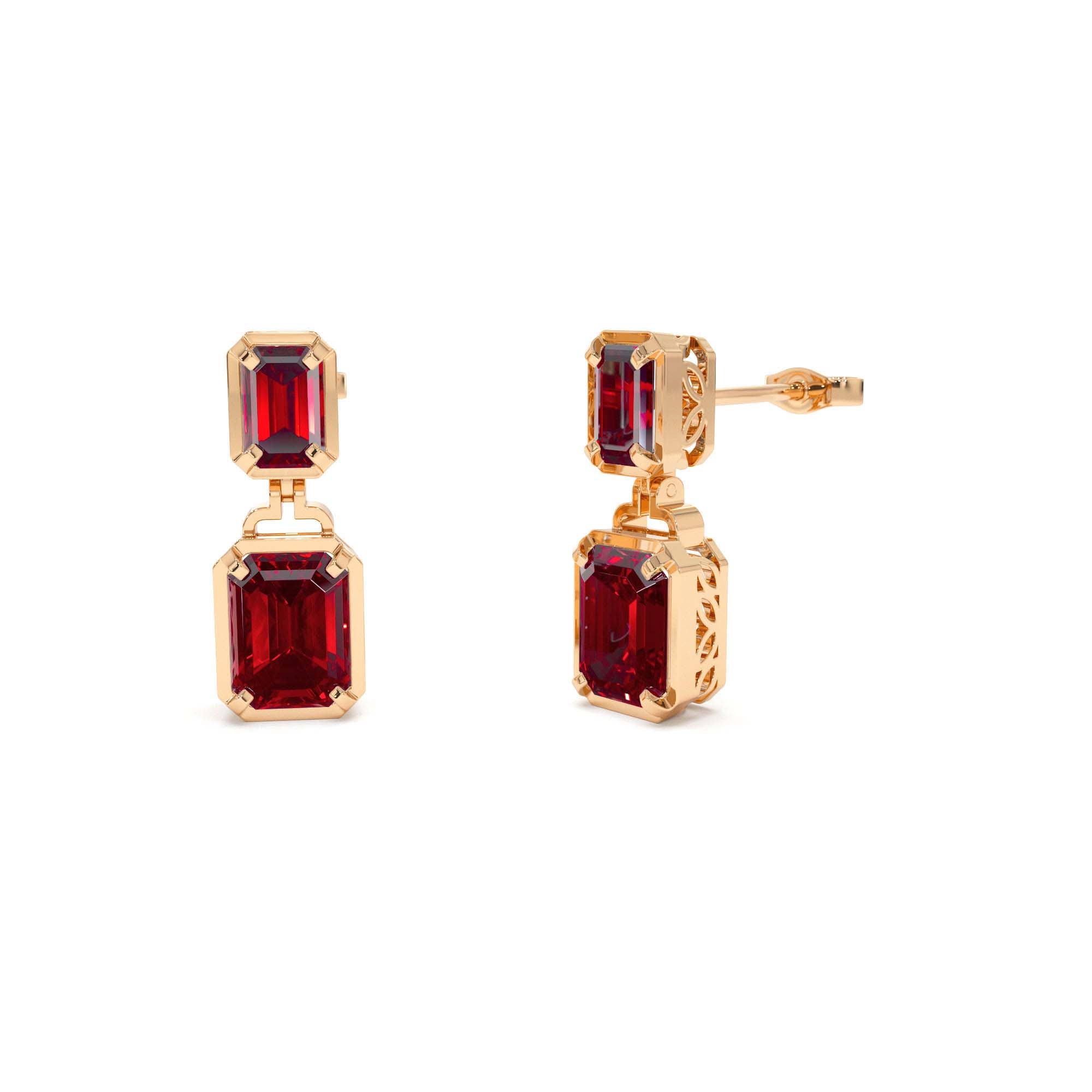 14K Emerald Garnet Dangle Drop Earrings - view 3