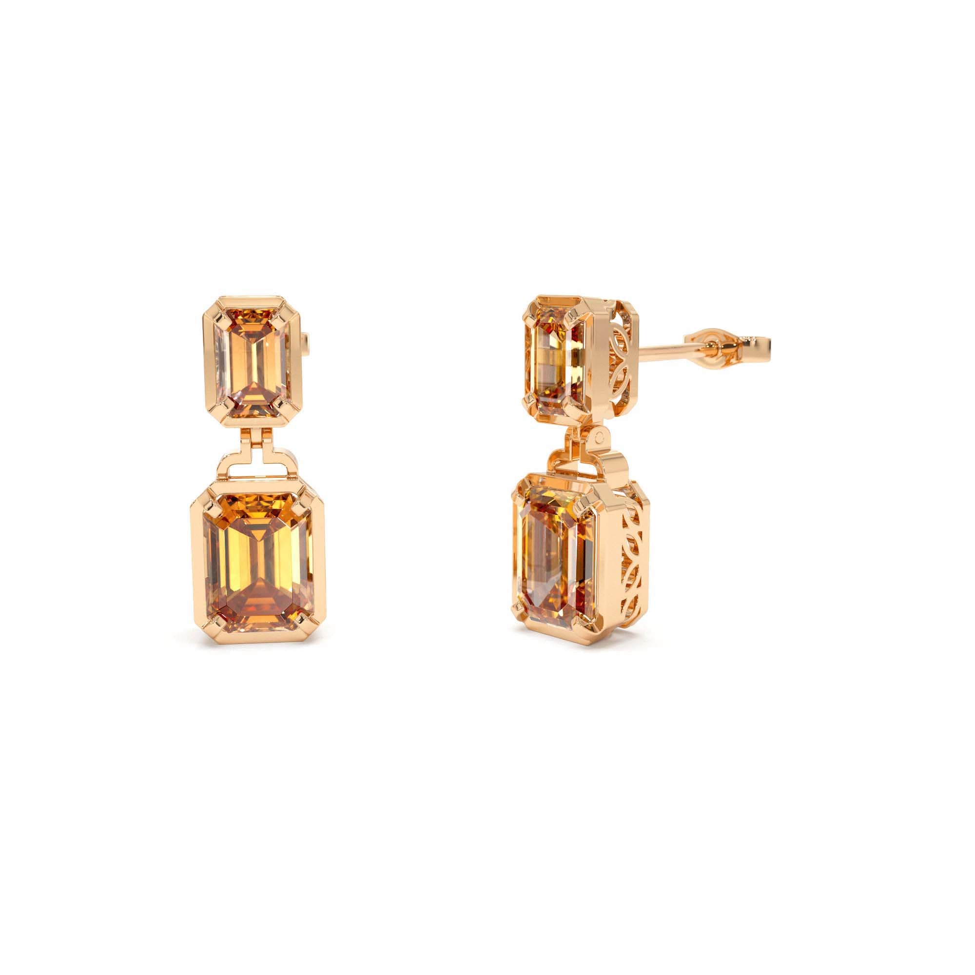 14K Emerald Citrine Dangle Drop Earrings - view 2