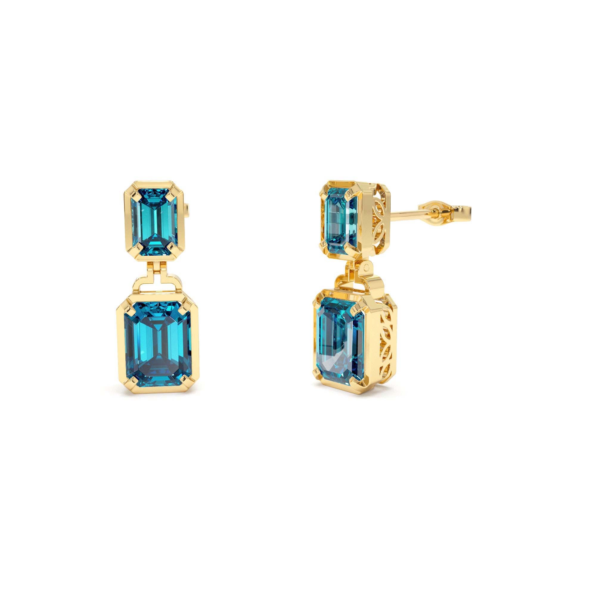 14K Emerald London Blue Topaz Dangle Drop Earrings by Orlina Fine