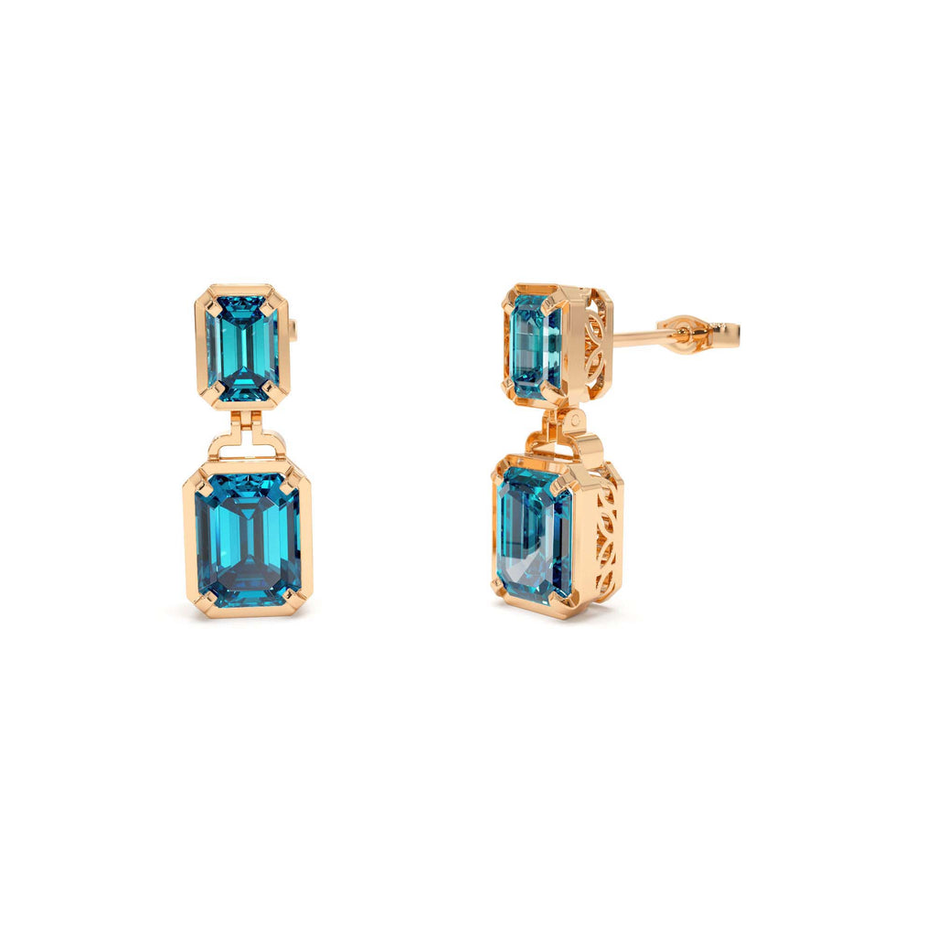 14K Emerald London Blue Topaz Dangle Drop Earrings - view 2