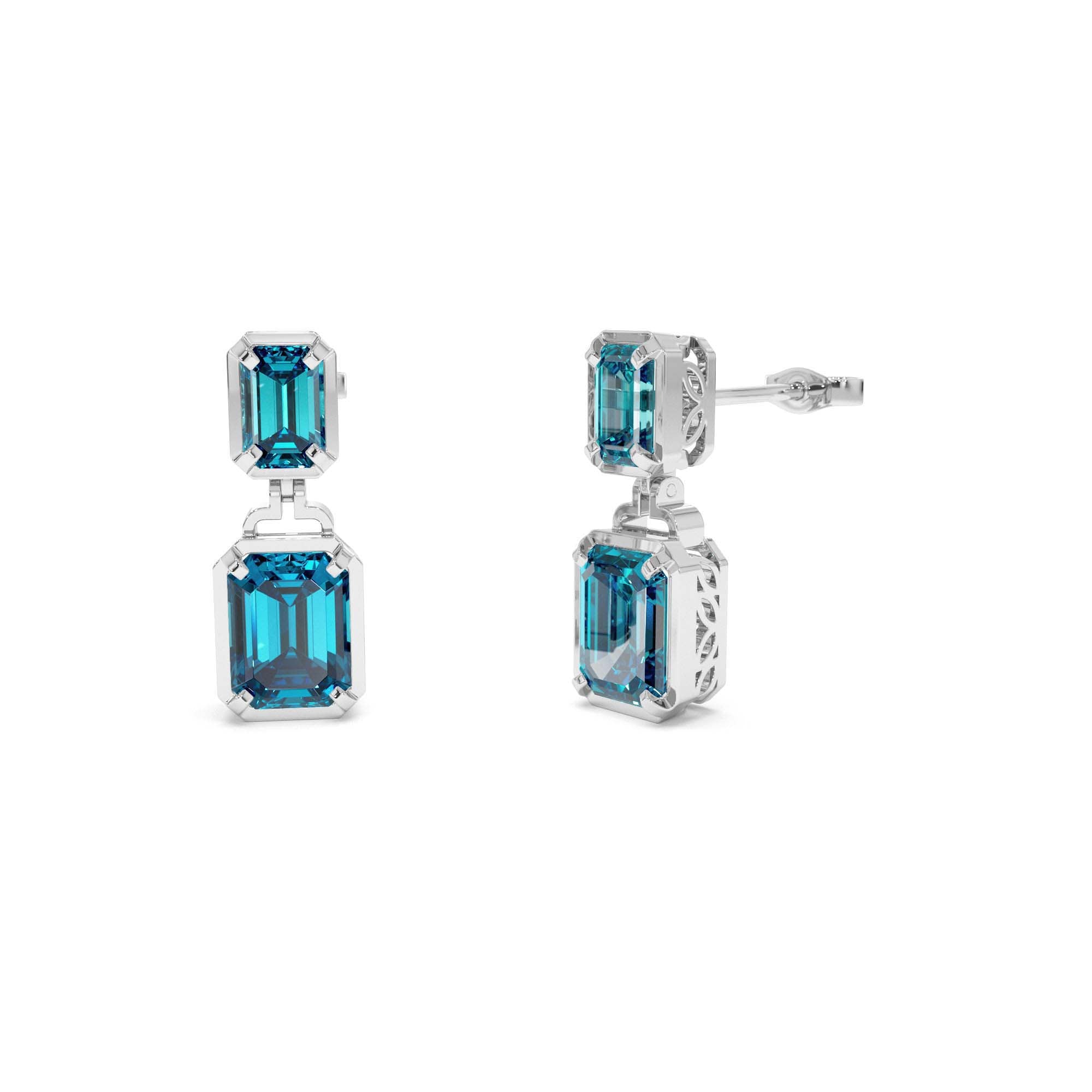 14K Emerald London Blue Topaz Dangle Drop Earrings - view 3