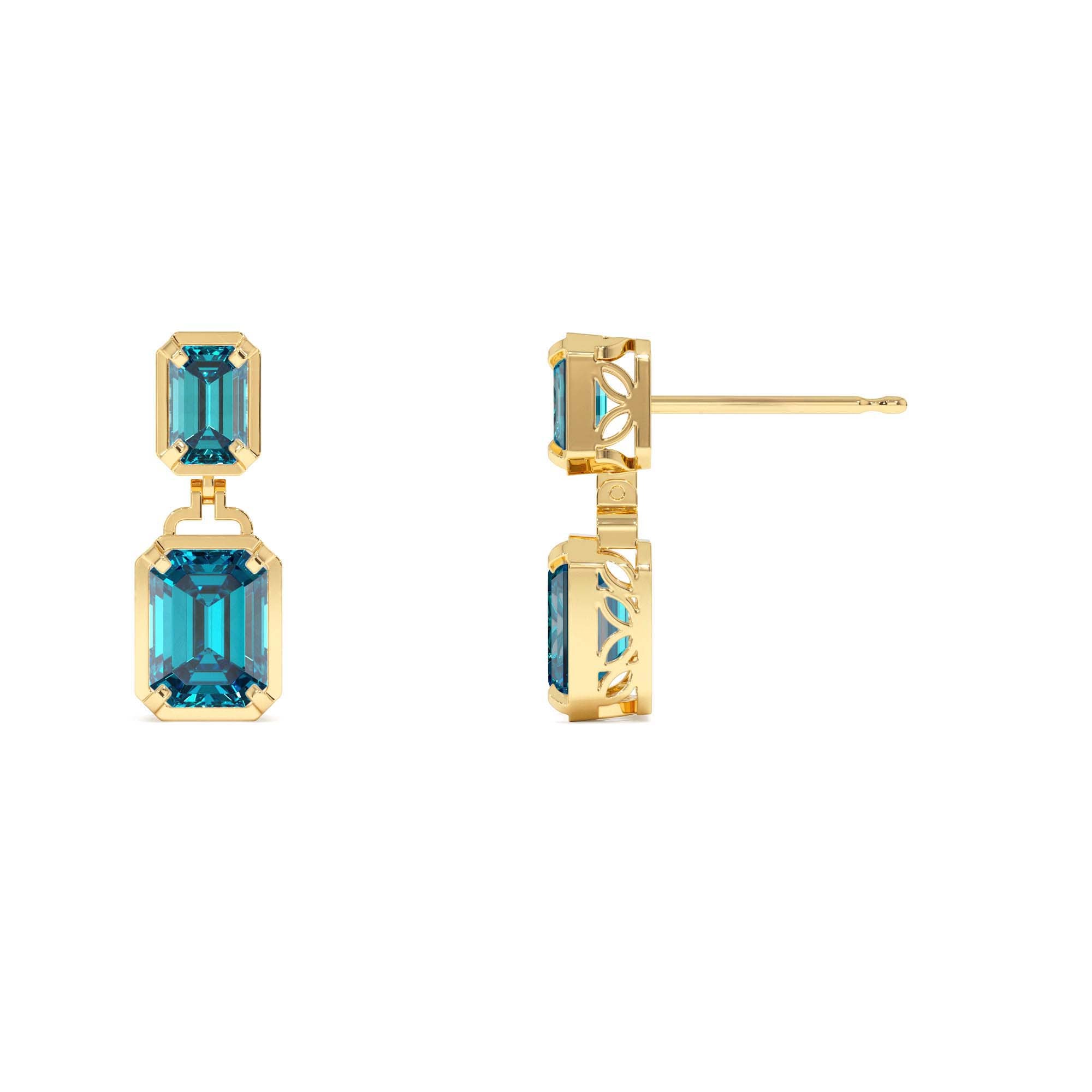 14K Emerald London Blue Topaz Dangle Drop Earrings - view 4