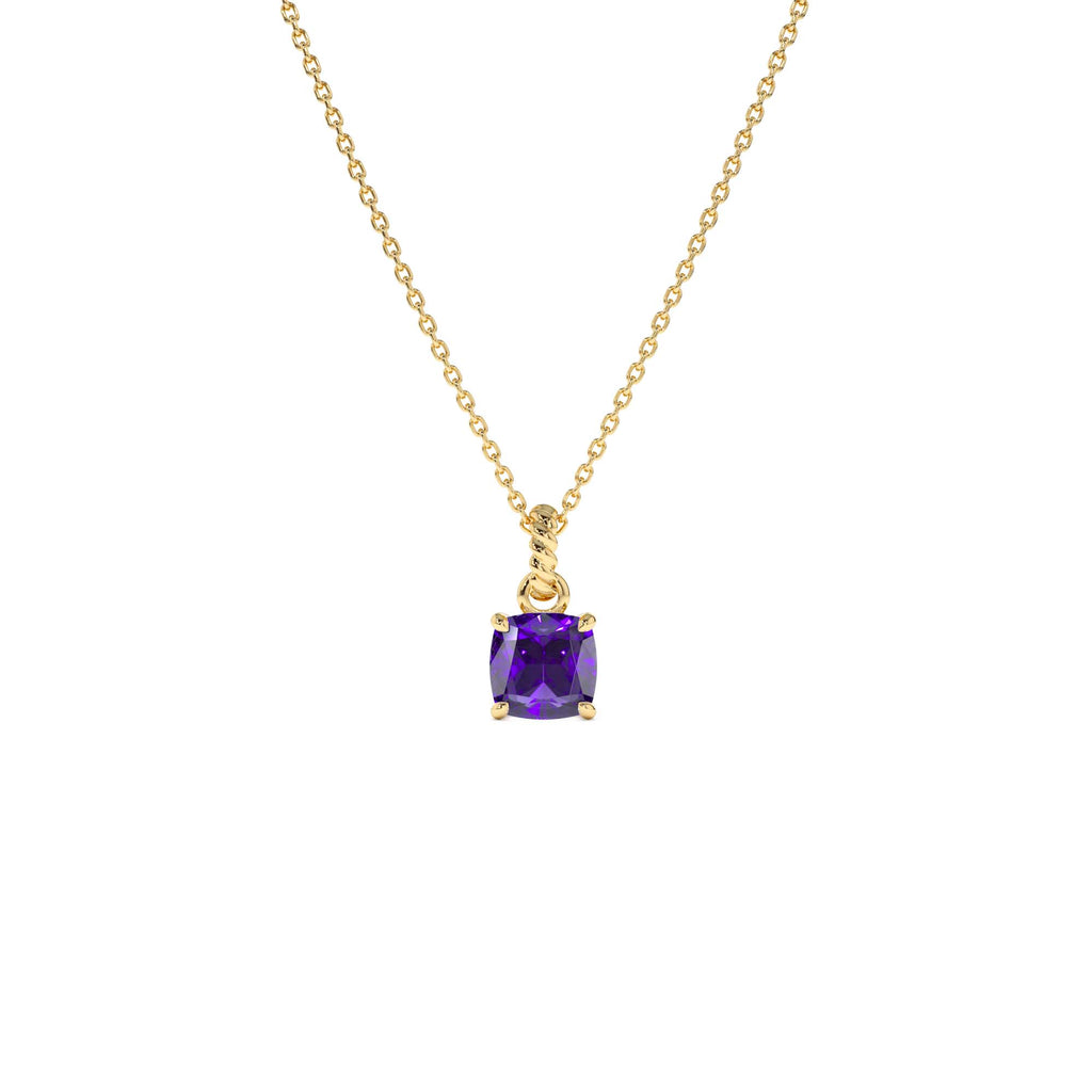 14K Cushion Cut Amethyst Solitaire Necklace by Orlina Fine