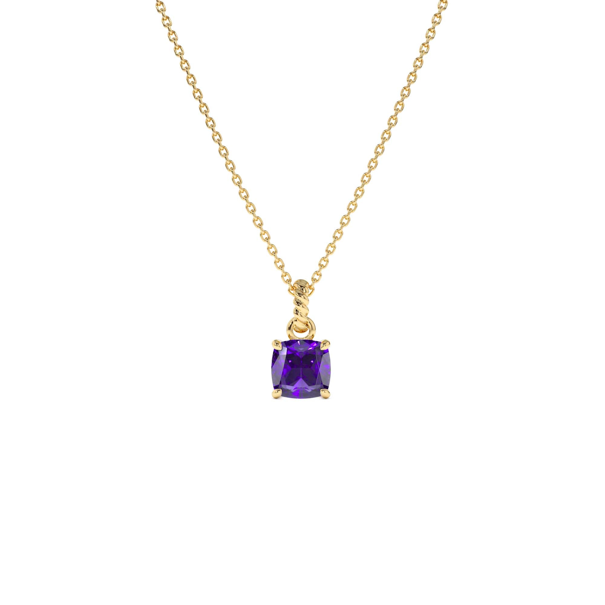 14K Cushion Cut Amethyst Solitaire Necklace by Orlina Fine