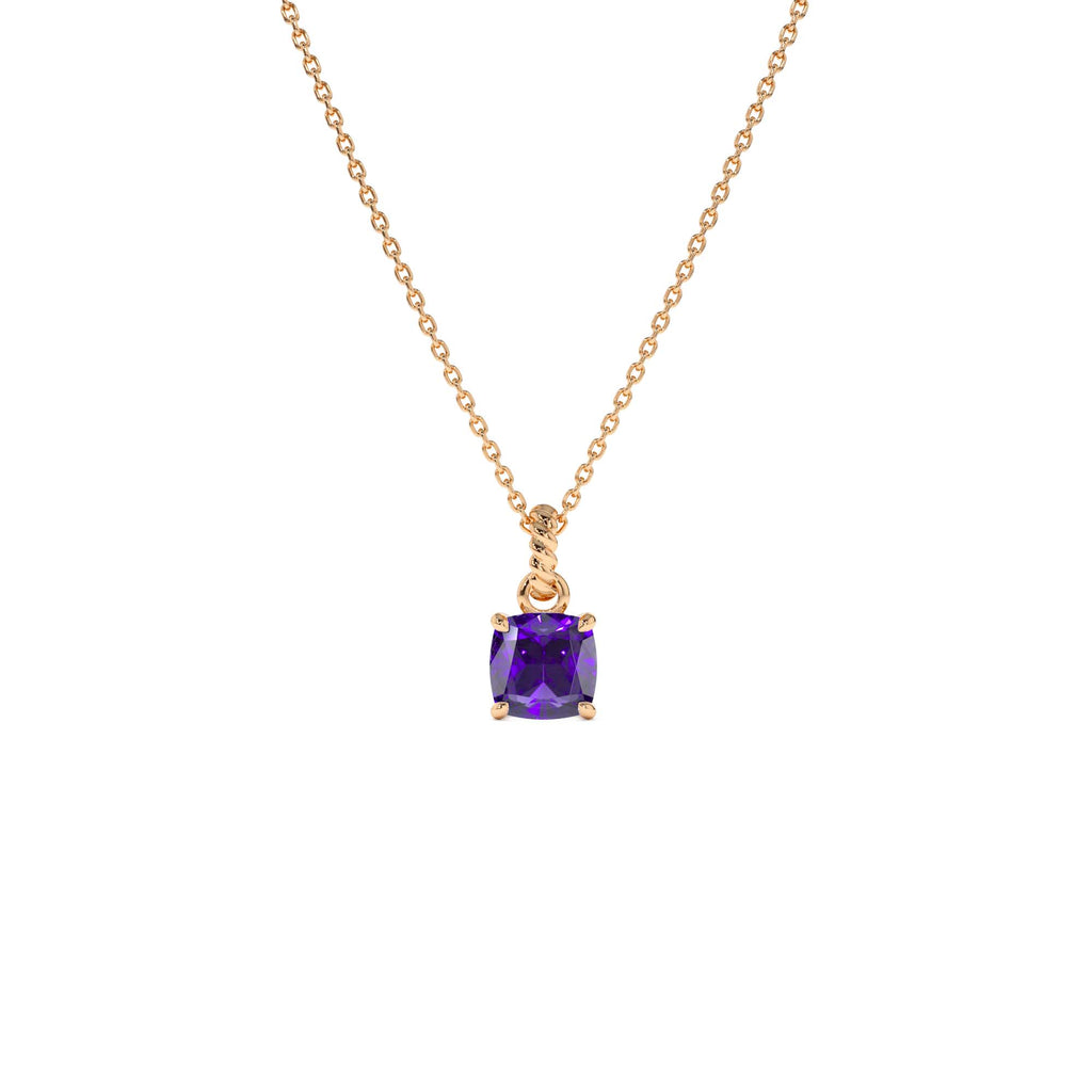 14K Cushion Cut Amethyst Solitaire Necklace - view 2