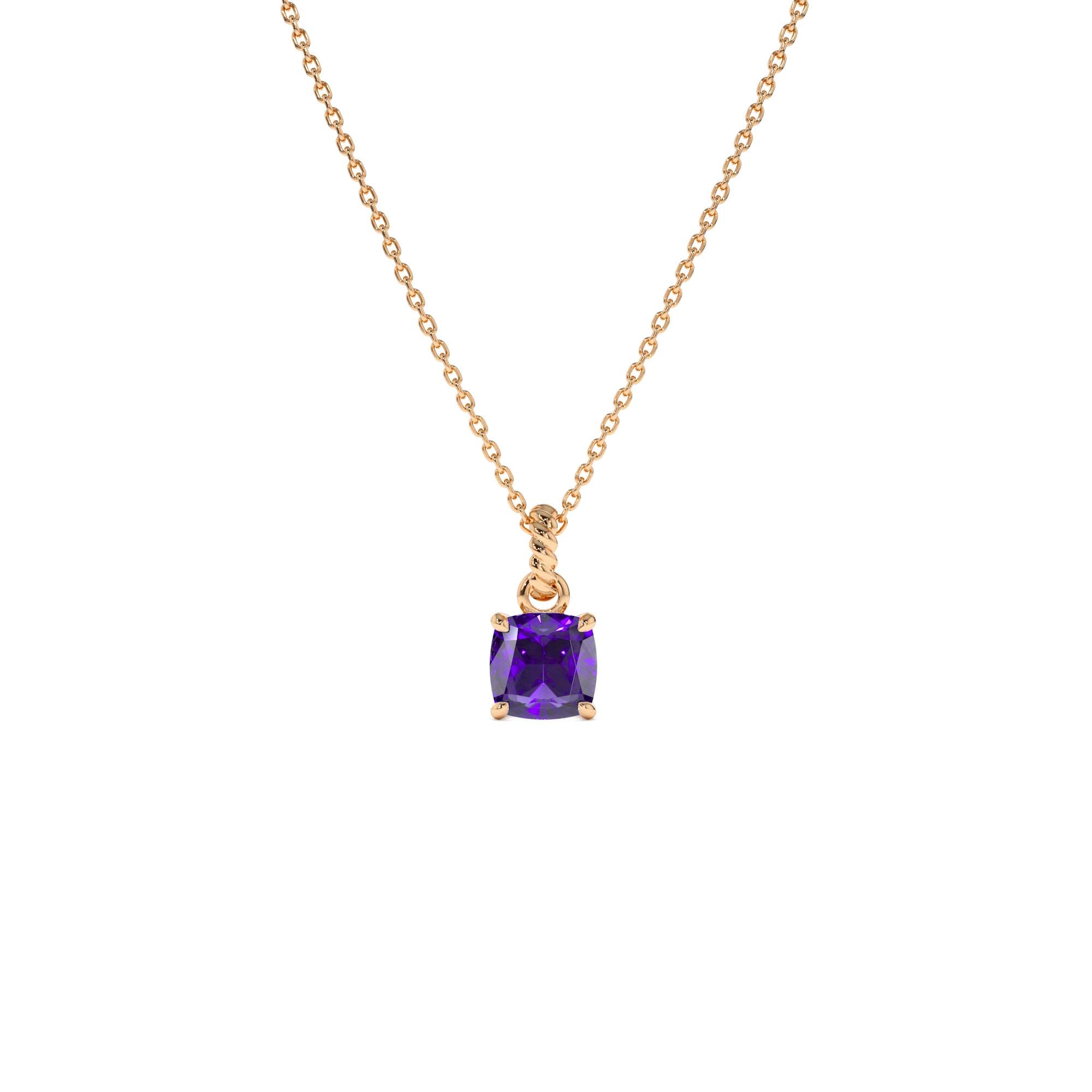 14K Cushion Cut Amethyst Solitaire Necklace - view 2