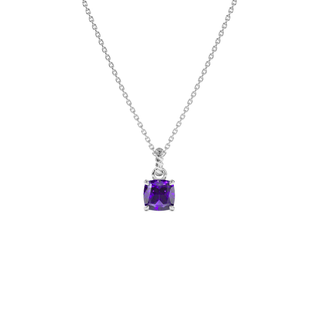 14K Cushion Cut Amethyst Solitaire Necklace - view 3