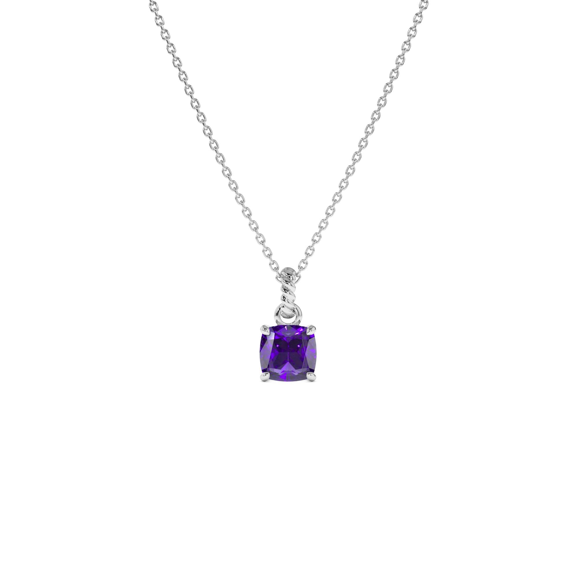 14K Cushion Cut Amethyst Solitaire Necklace - view 3