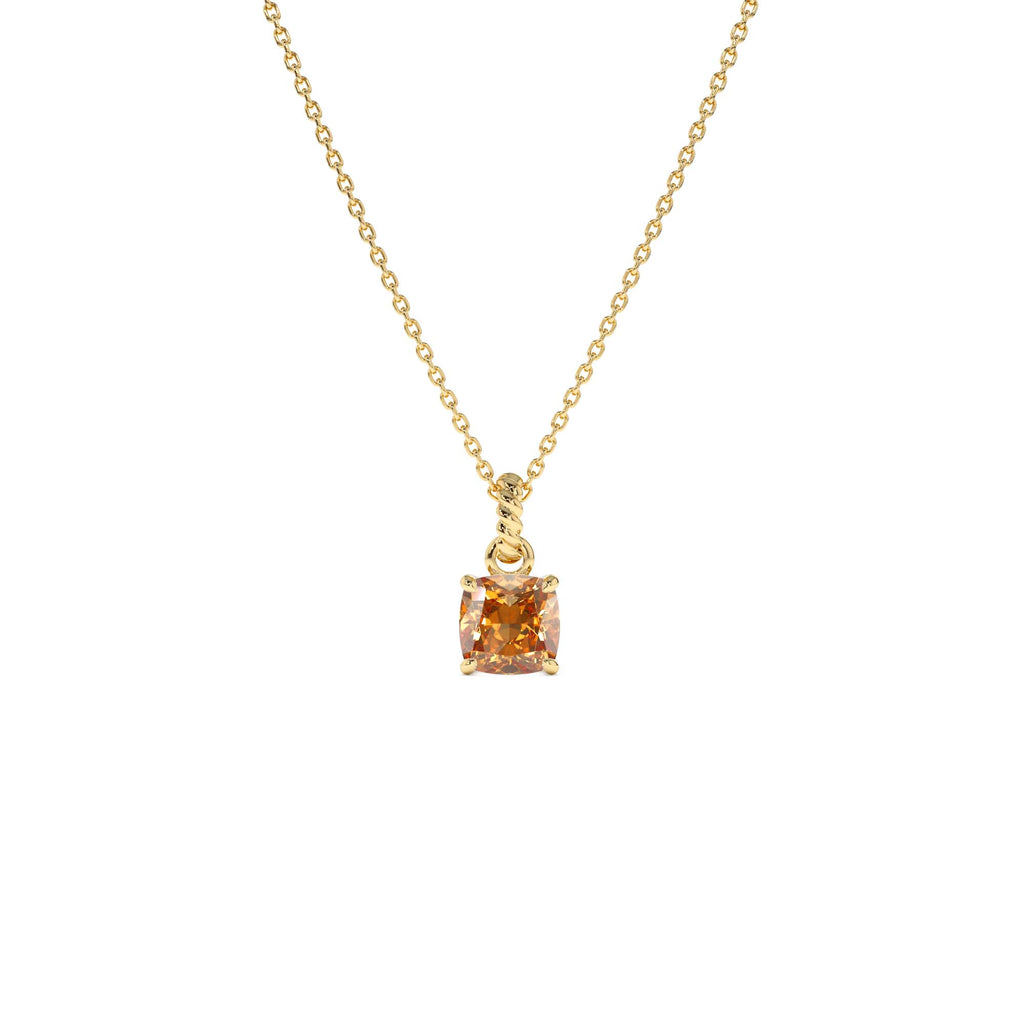 14K Cushion Cut Citrine Solitaire Necklace by Orlina Fine