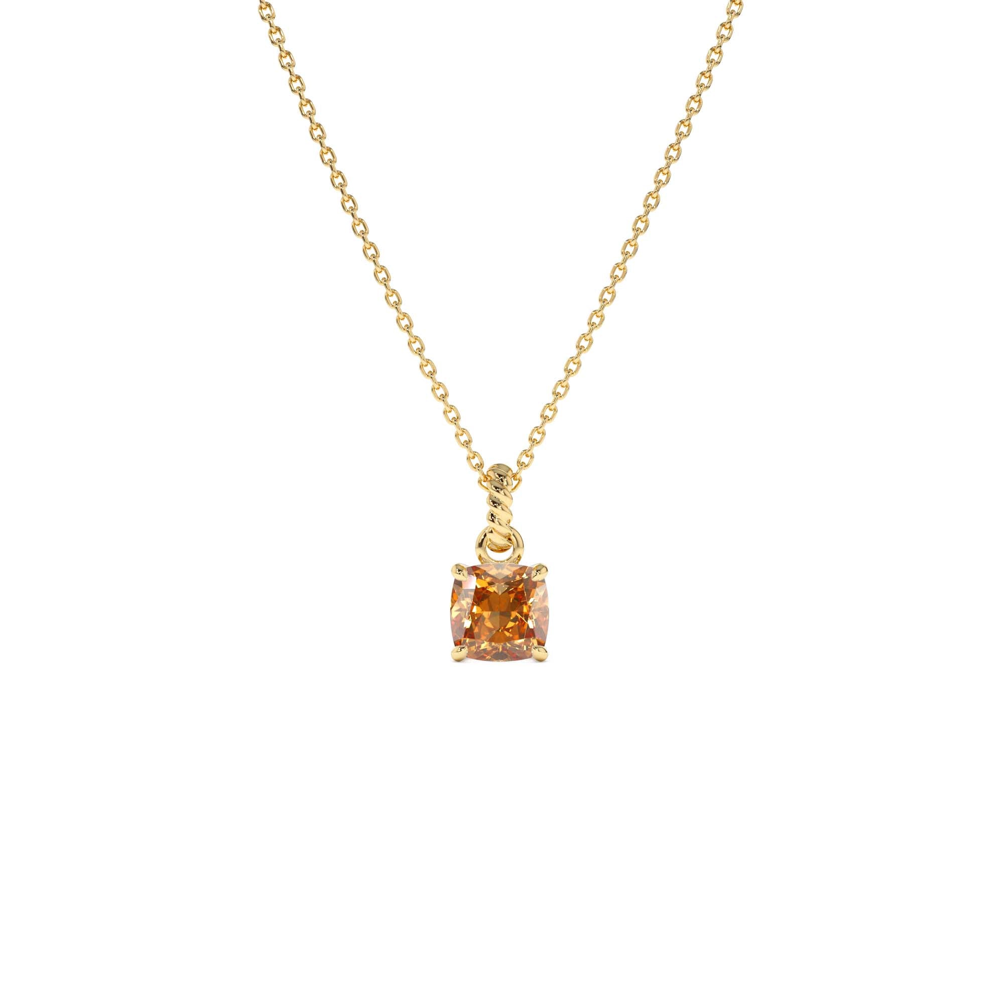 14K Cushion Cut Citrine Solitaire Necklace by Orlina Fine