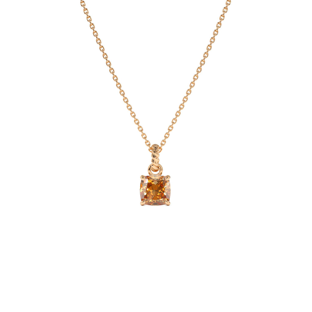 14K Cushion Cut Citrine Solitaire Necklace - view 2