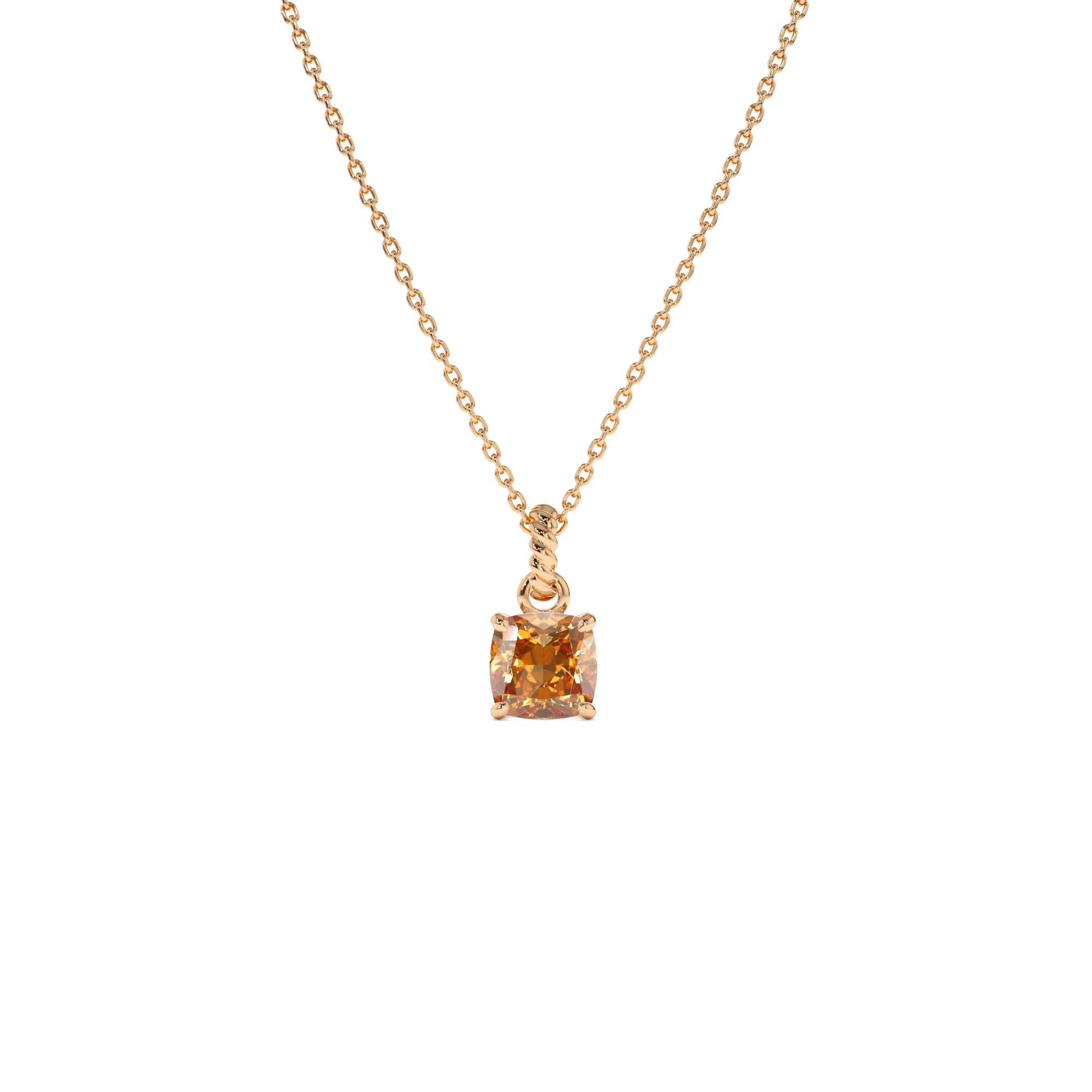 14K Cushion Cut Citrine Solitaire Necklace - view 2