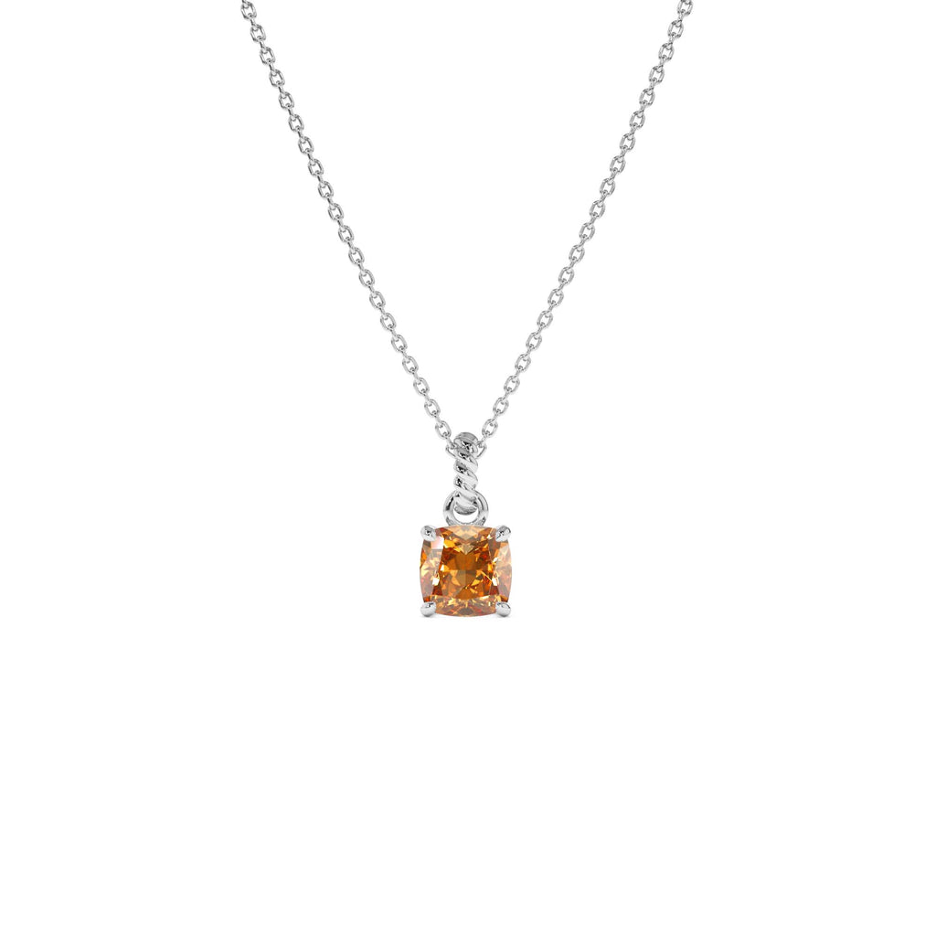 14K Cushion Cut Citrine Solitaire Necklace - view 3