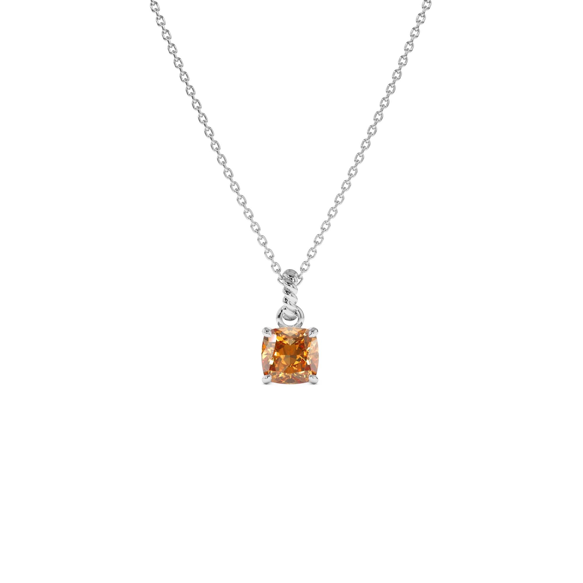14K Cushion Cut Citrine Solitaire Necklace - view 3
