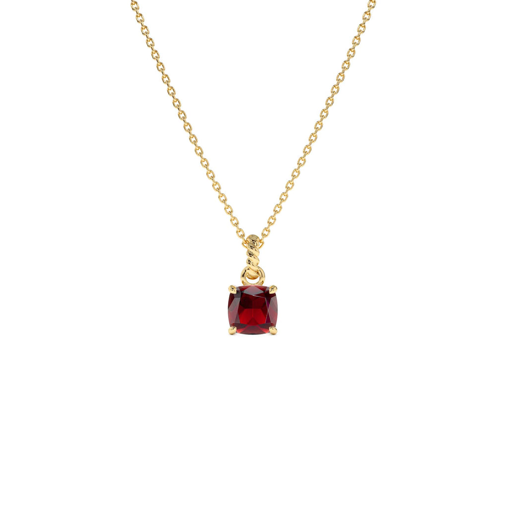 14K Cushion Cut Garnet Solitaire Necklace by Orlina Fine