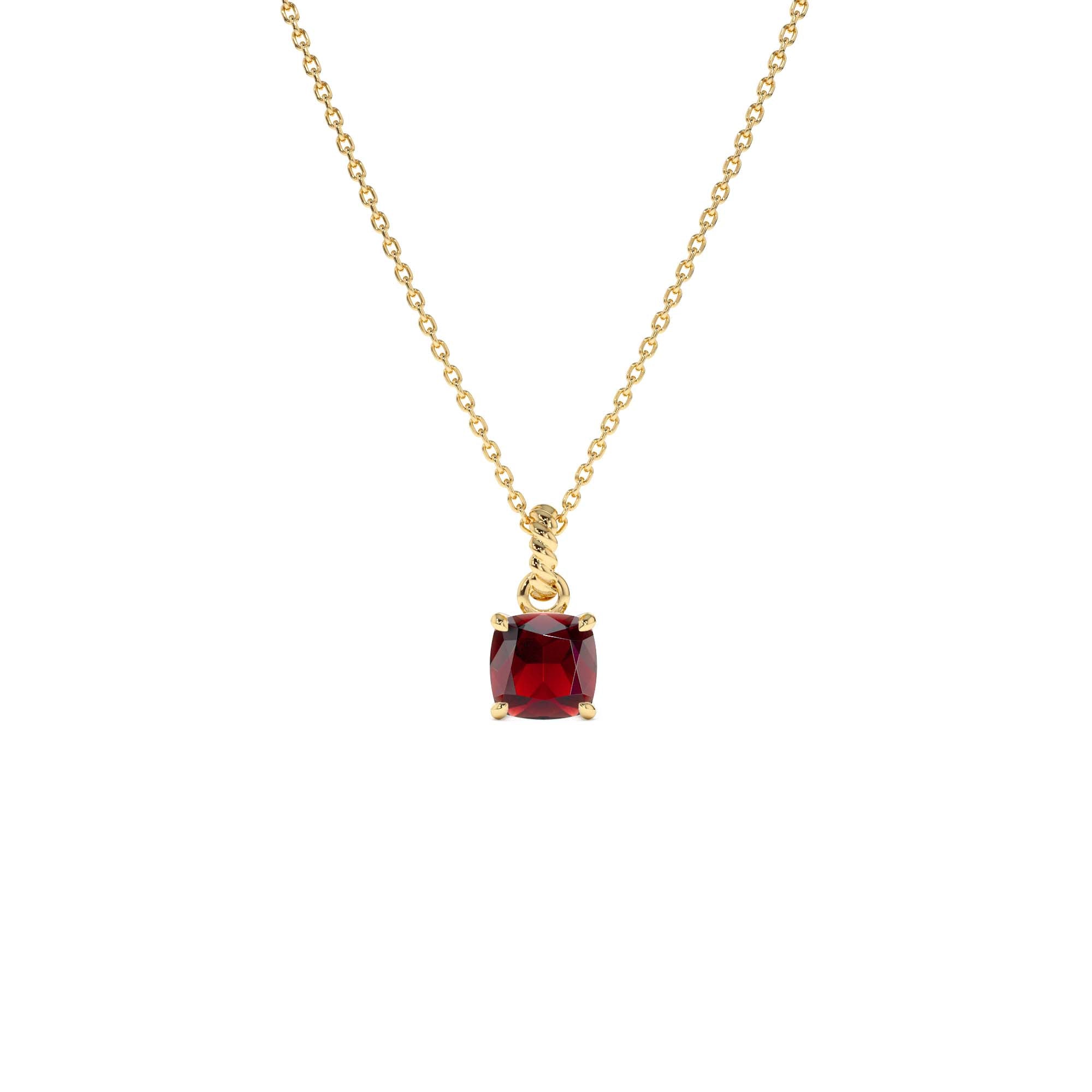 14K Cushion Cut Garnet Solitaire Necklace by Orlina Fine