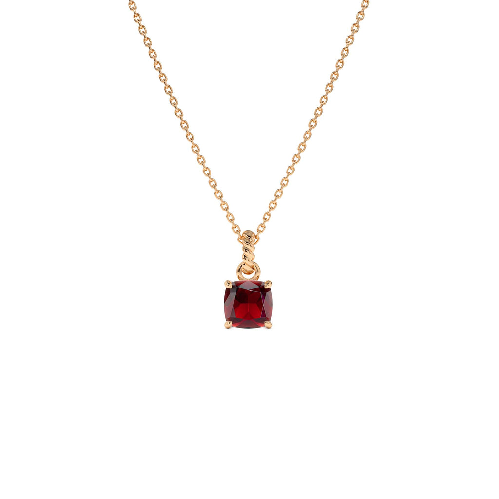 14K Cushion Cut Garnet Solitaire Necklace - view 2
