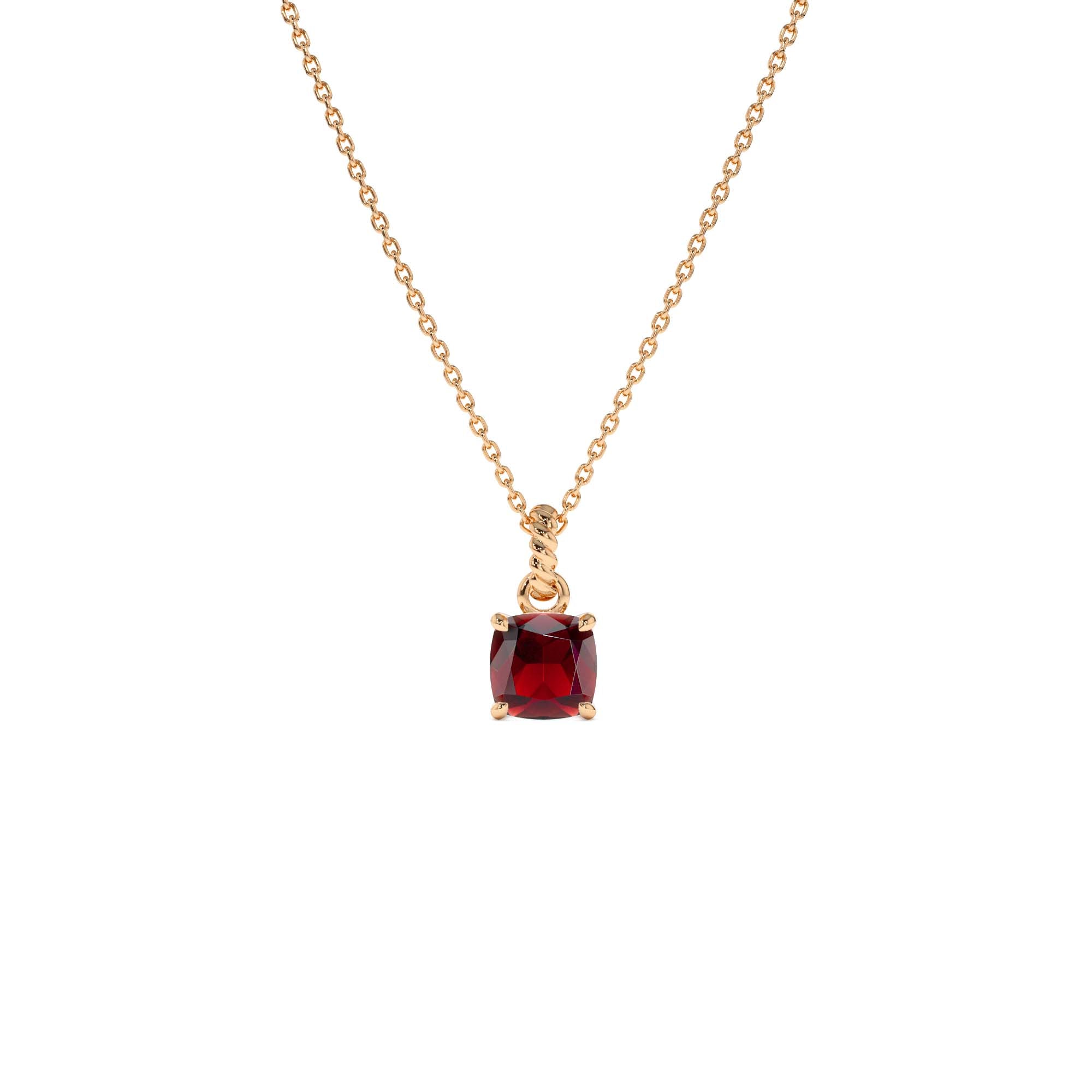 14K Cushion Cut Garnet Solitaire Necklace - view 2
