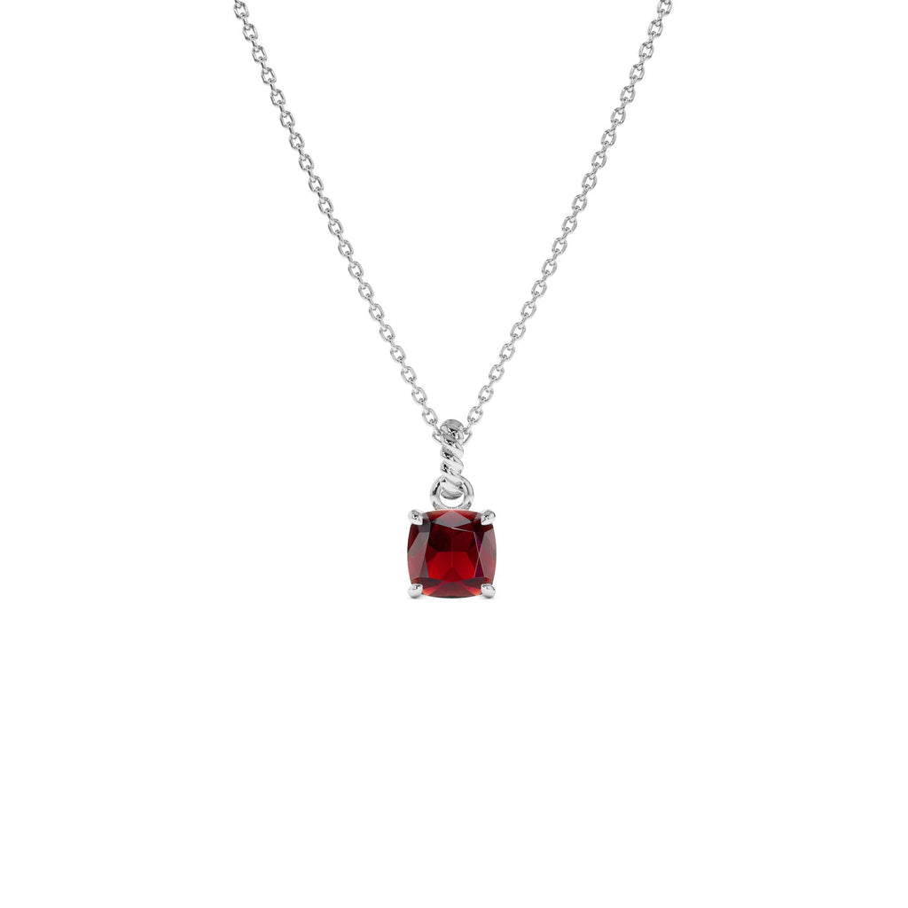 14K Cushion Cut Garnet Solitaire Necklace - view 3