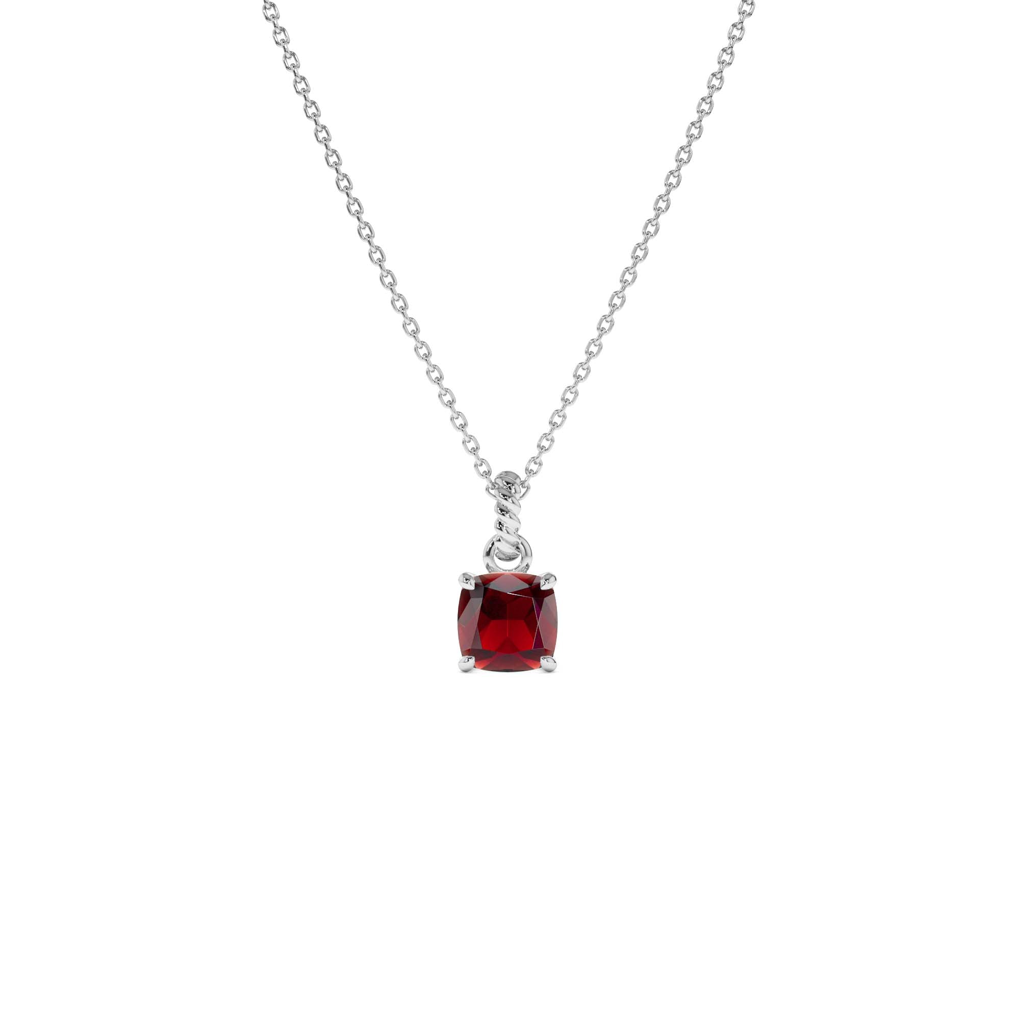 14K Cushion Cut Garnet Solitaire Necklace - view 3