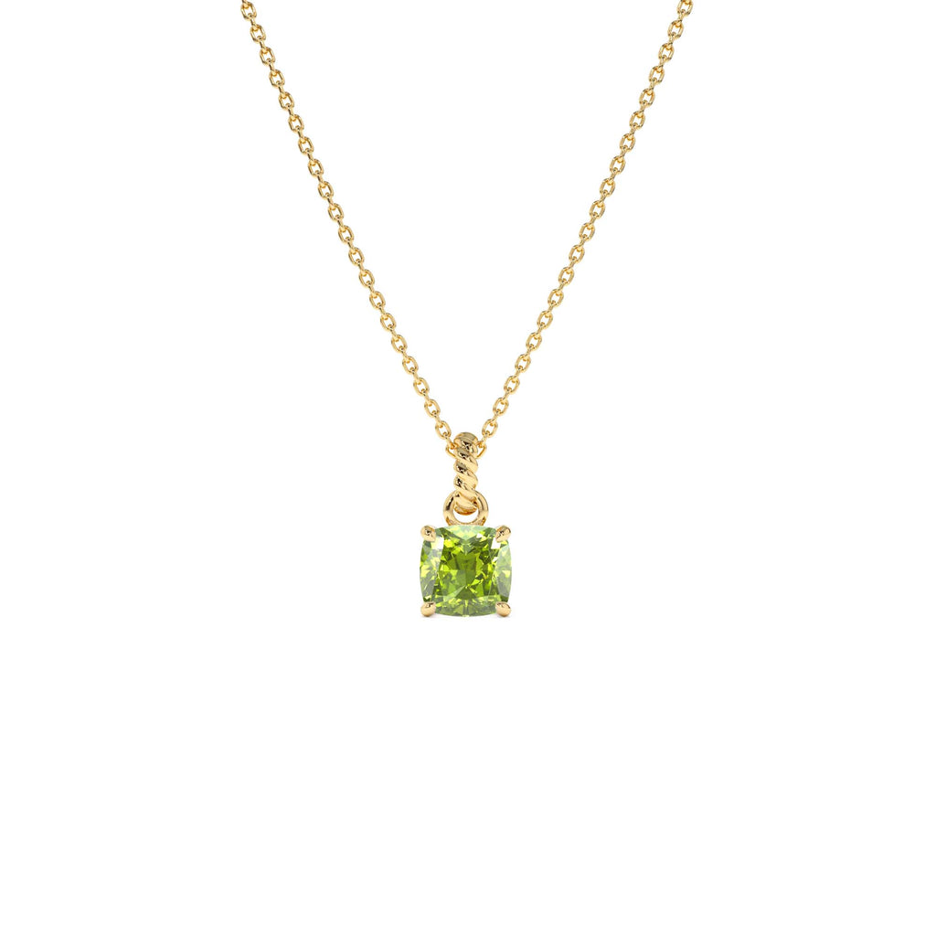 14K Cushion Cut Peridot Solitaire Necklace by Orlina Fine