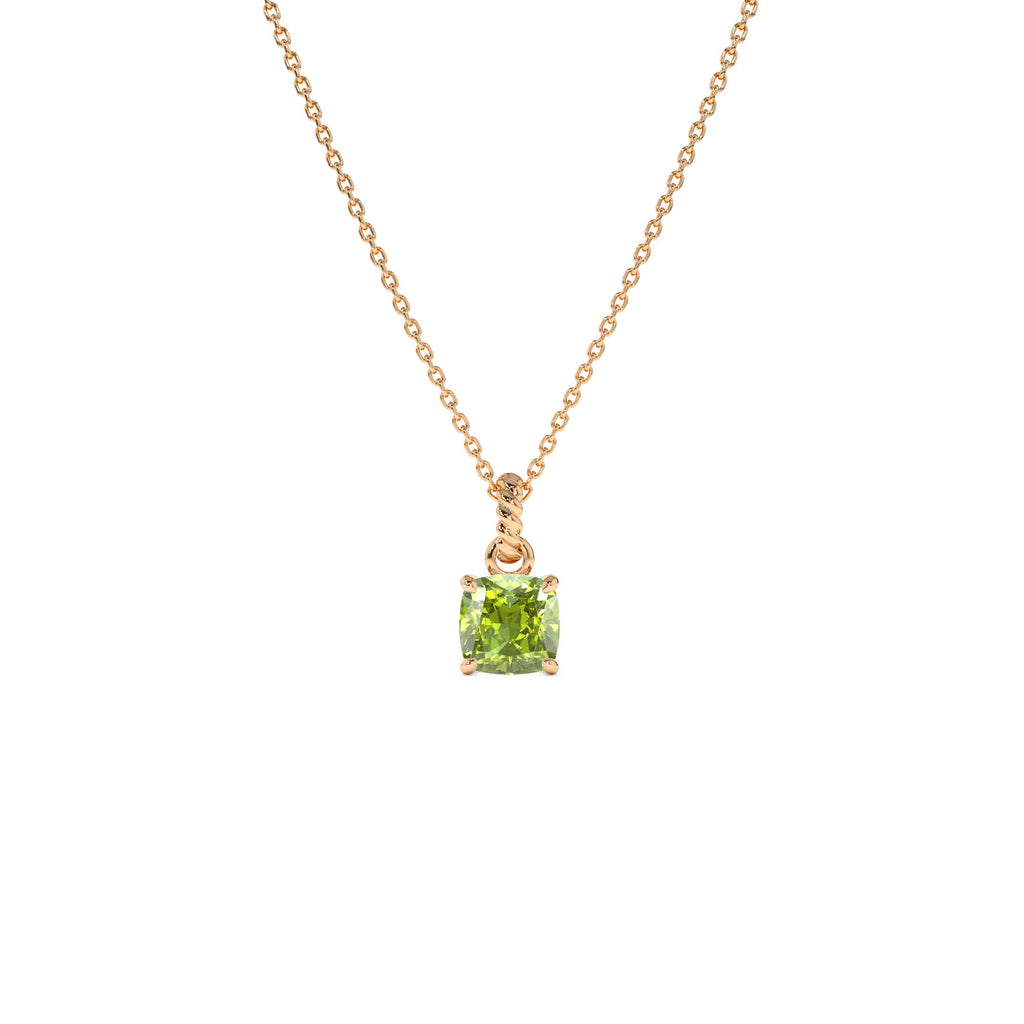 14K Cushion Cut Peridot Solitaire Necklace - view 2
