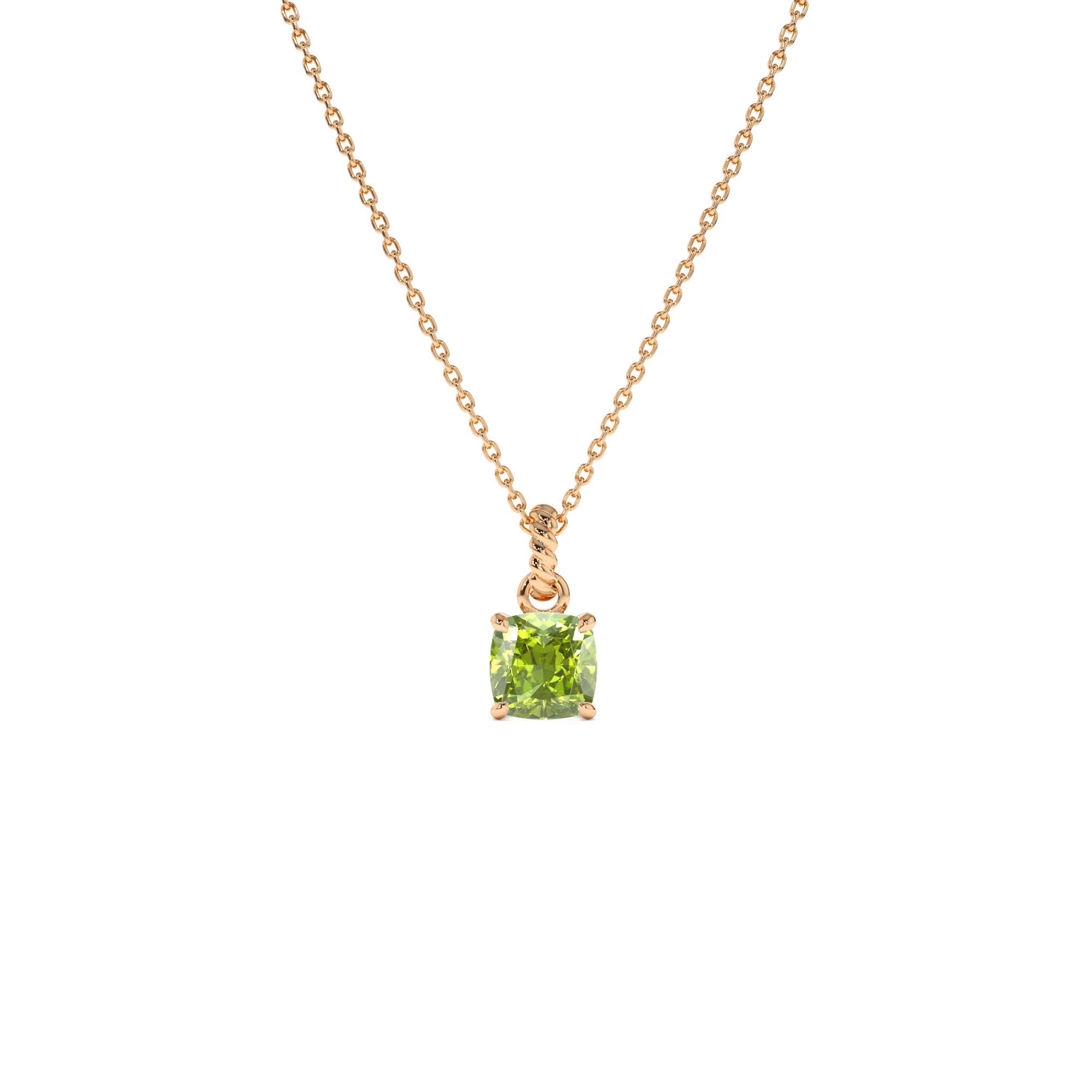 14K Cushion Cut Peridot Solitaire Necklace - view 2