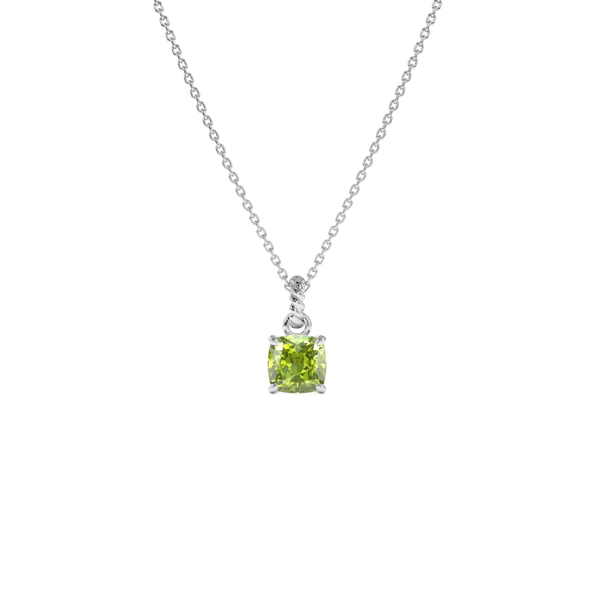 14K Cushion Cut Peridot Solitaire Necklace - view 3