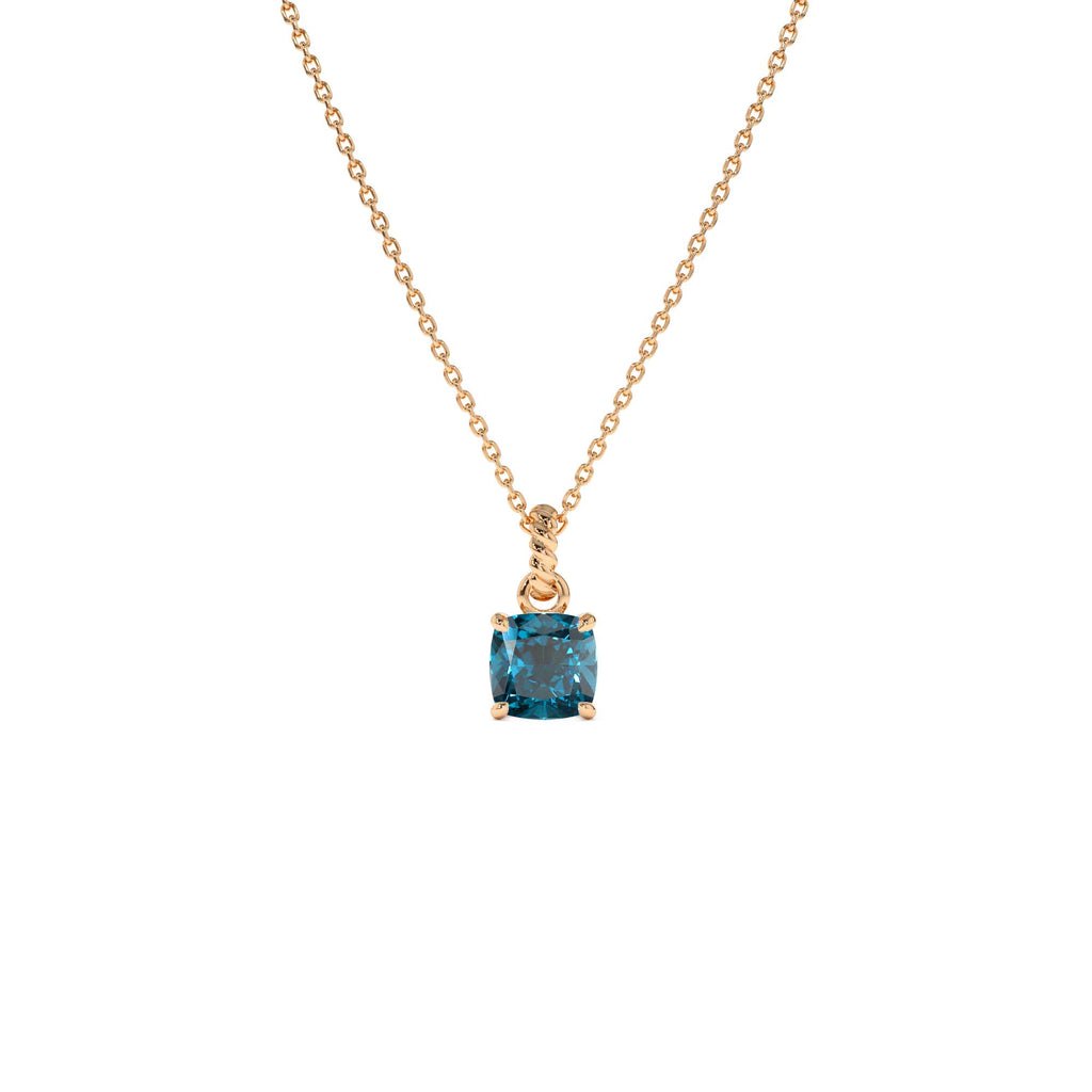 14K Cushion Cut London Blue Topaz Solitaire Necklace - view 2