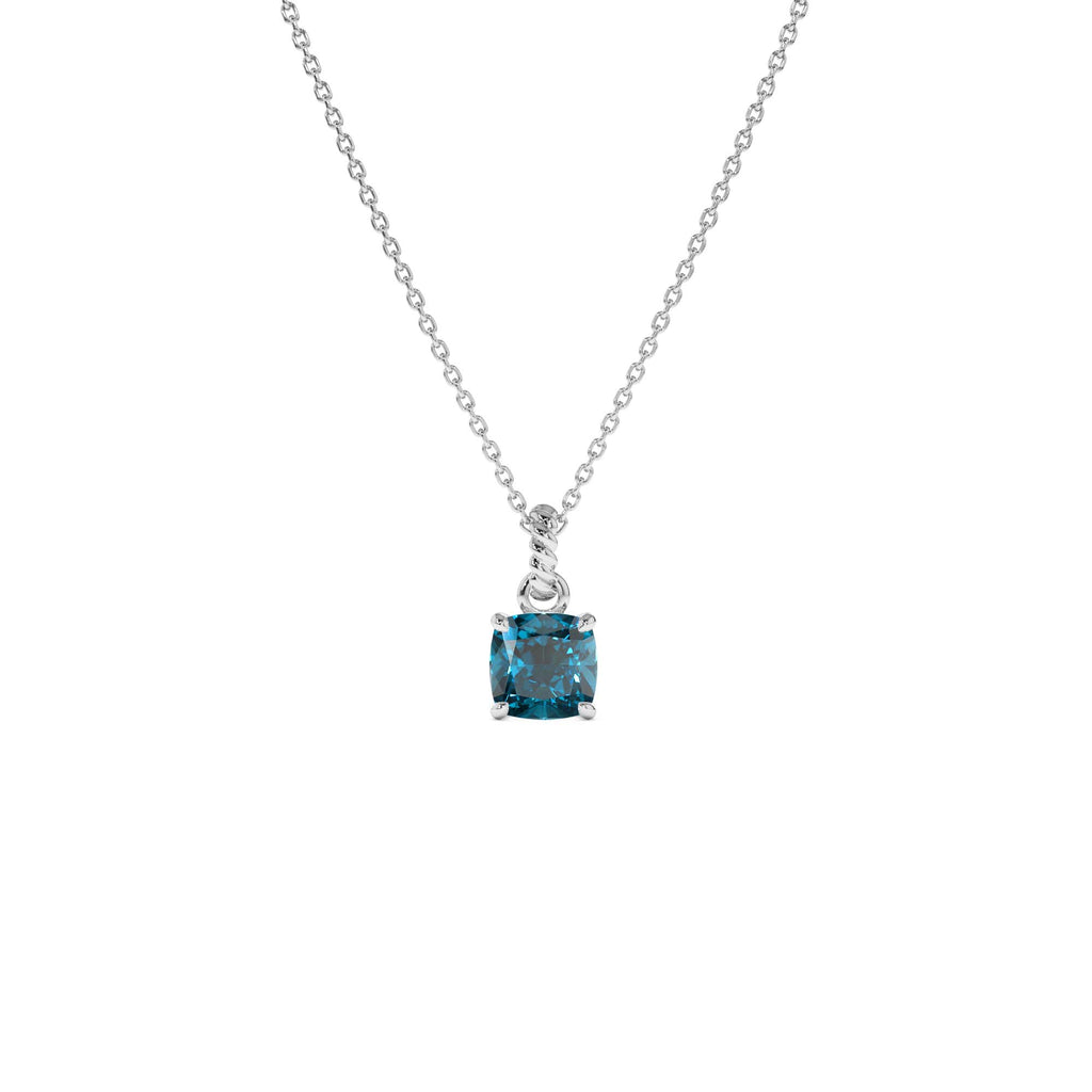 14K Cushion Cut London Blue Topaz Solitaire Necklace - view 3