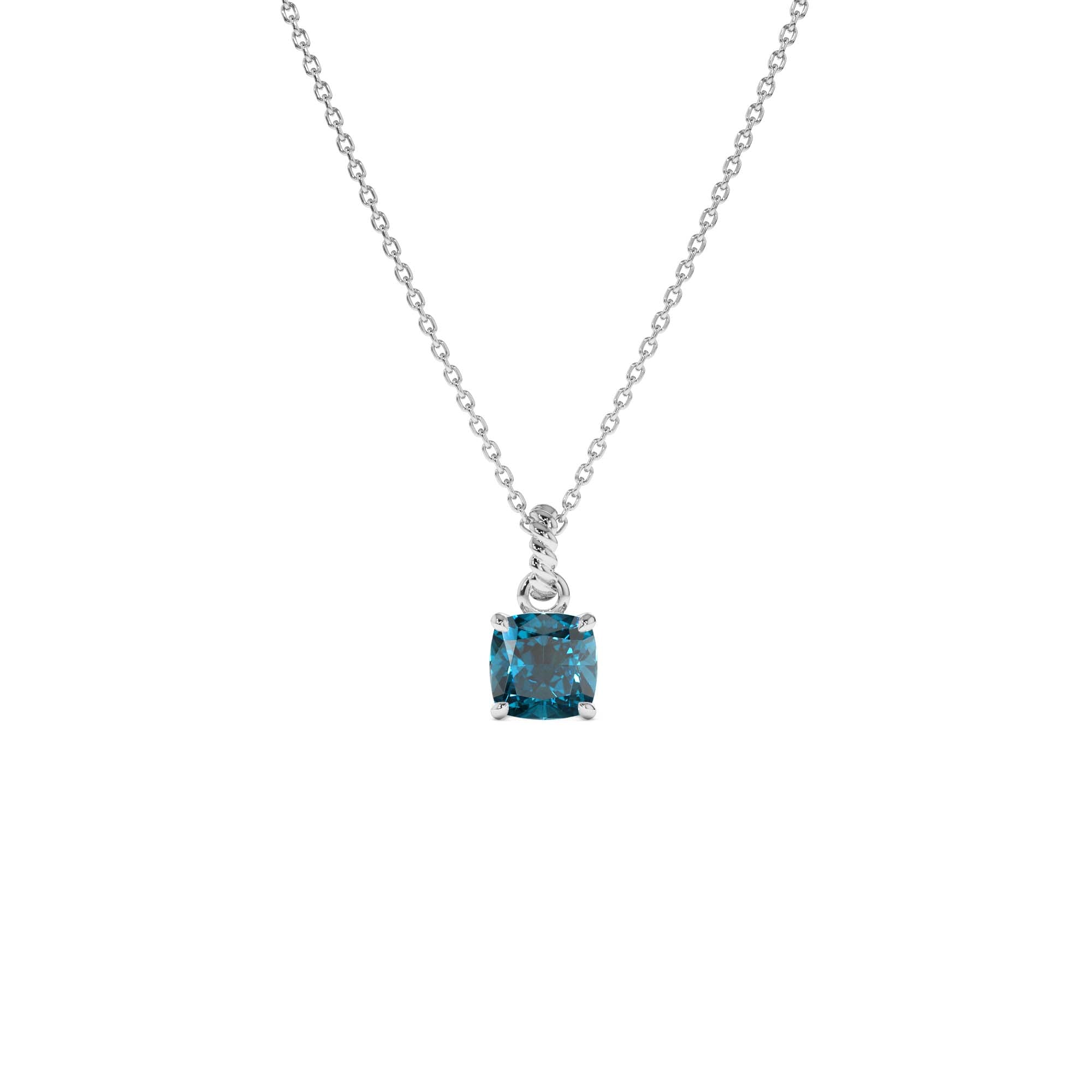 14K Cushion Cut London Blue Topaz Solitaire Necklace - view 3